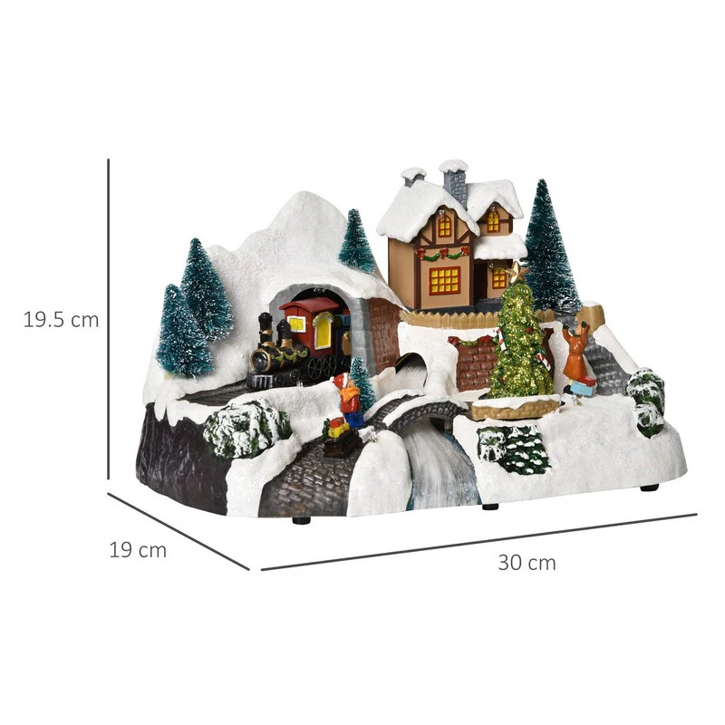 Prelit Christmas Musical Villages with Rotating Tree Animated Xmas Village with Sound Fibre Optic Transformer or Battery-Operated Festival Decoration for Tabletop - Image 2