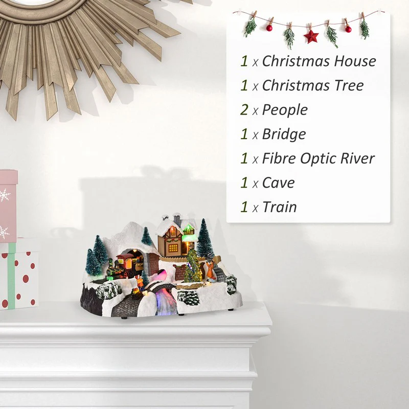 Prelit Christmas Musical Villages with Rotating Tree Animated Xmas Village with Sound Fibre Optic Transformer or Battery-Operated Festival Decoration for Tabletop - Image 3