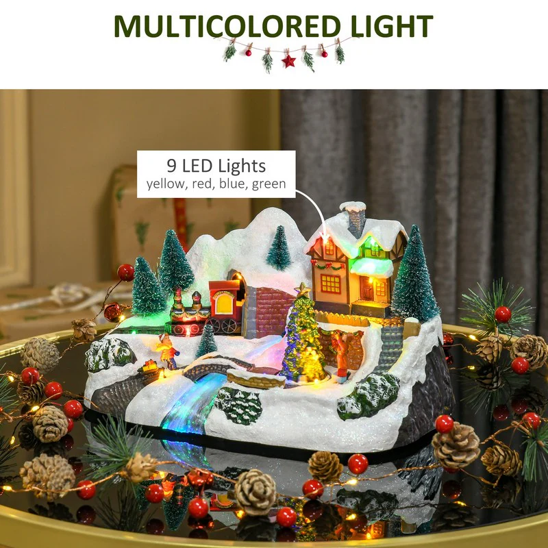 Prelit Christmas Musical Villages with Rotating Tree Animated Xmas Village with Sound Fibre Optic Transformer or Battery-Operated Festival Decoration for Tabletop - Image 4