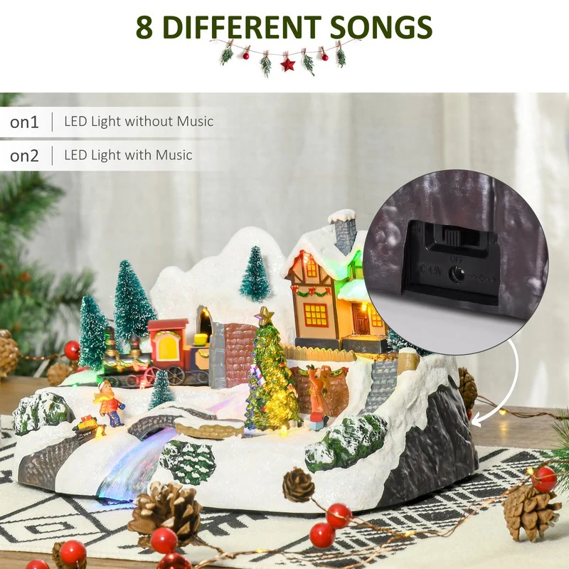 Prelit Christmas Musical Villages with Rotating Tree Animated Xmas Village with Sound Fibre Optic Transformer or Battery-Operated Festival Decoration for Tabletop - Image 6