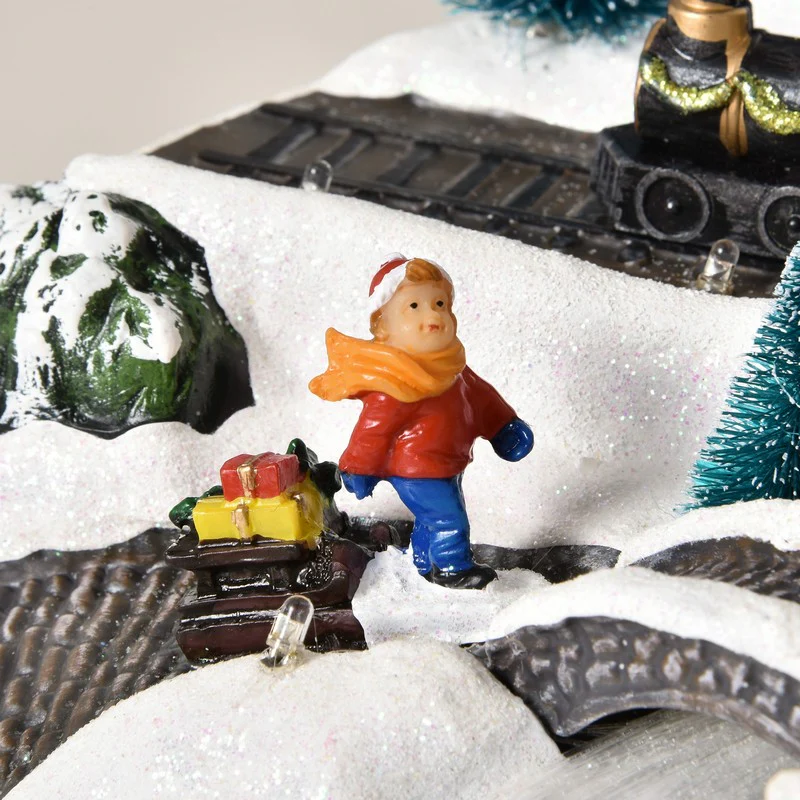 Prelit Christmas Musical Villages with Rotating Tree Animated Xmas Village with Sound Fibre Optic Transformer or Battery-Operated Festival Decoration for Tabletop - Image 7