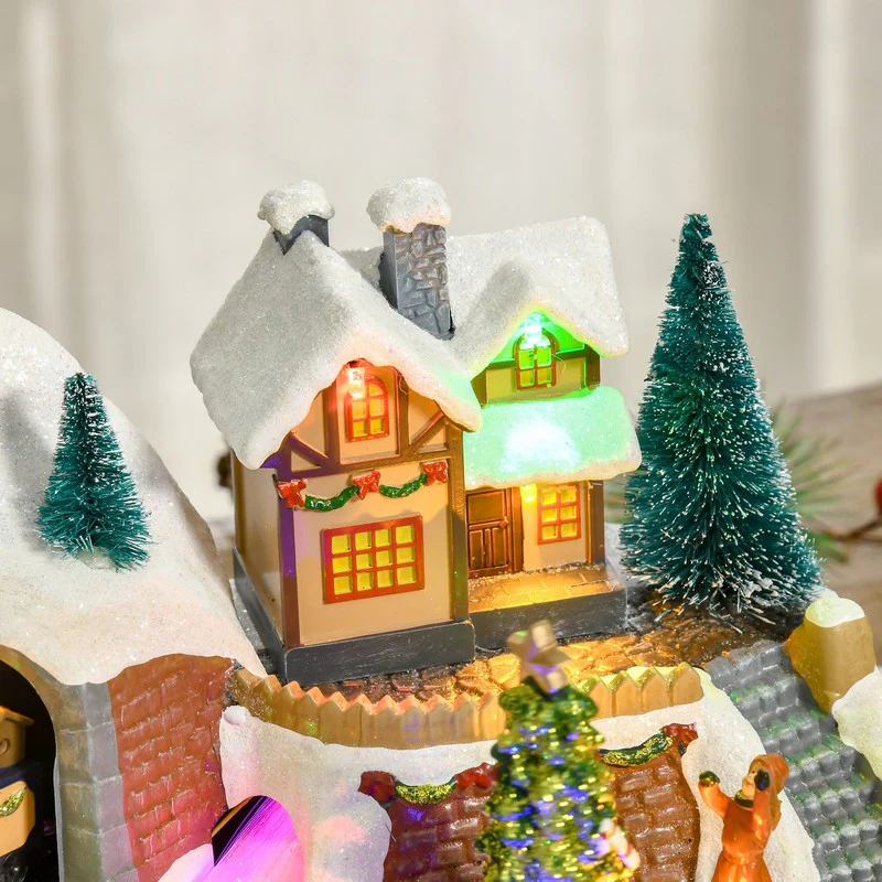 Prelit Christmas Musical Villages with Rotating Tree Animated Xmas Village with Sound Fibre Optic Transformer or Battery-Operated Festival Decoration for Tabletop - Image 8