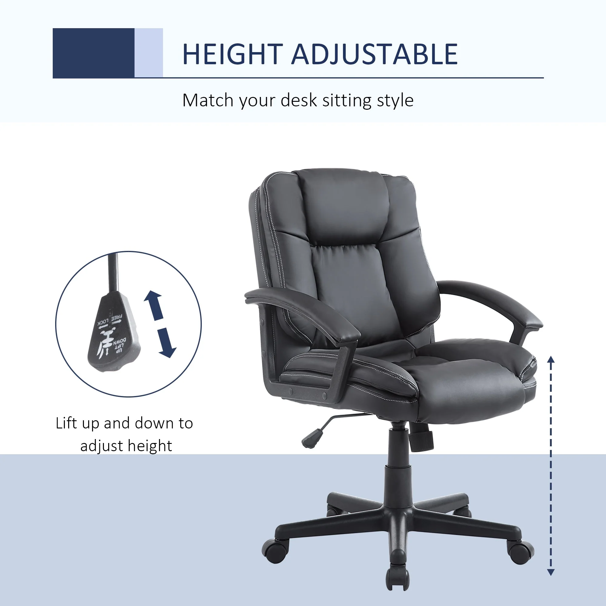 PU Leather Executive Office Chair-Black - Image 4