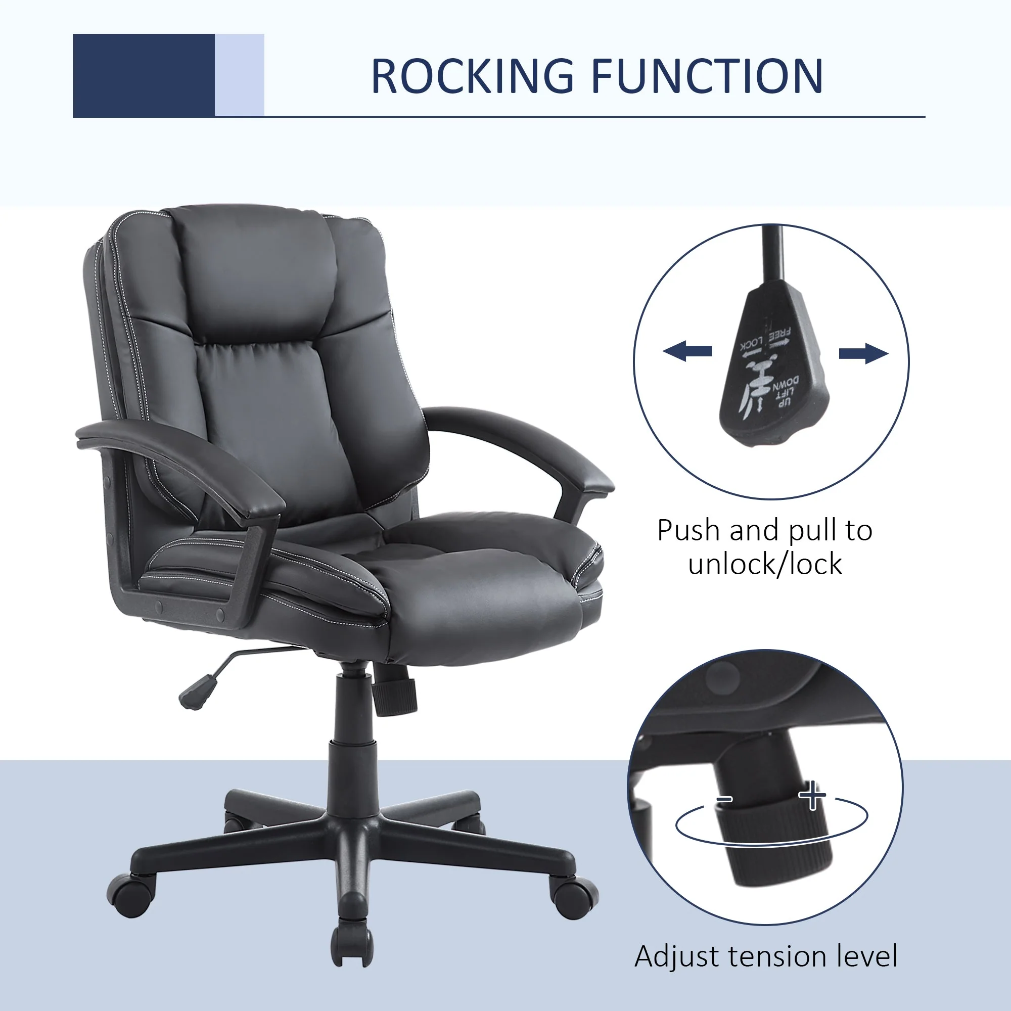 PU Leather Executive Office Chair-Black - Image 5