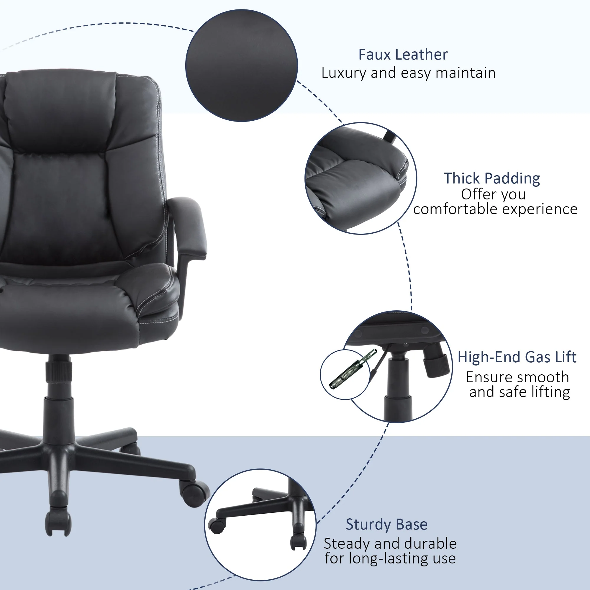 PU Leather Executive Office Chair-Black - Image 7