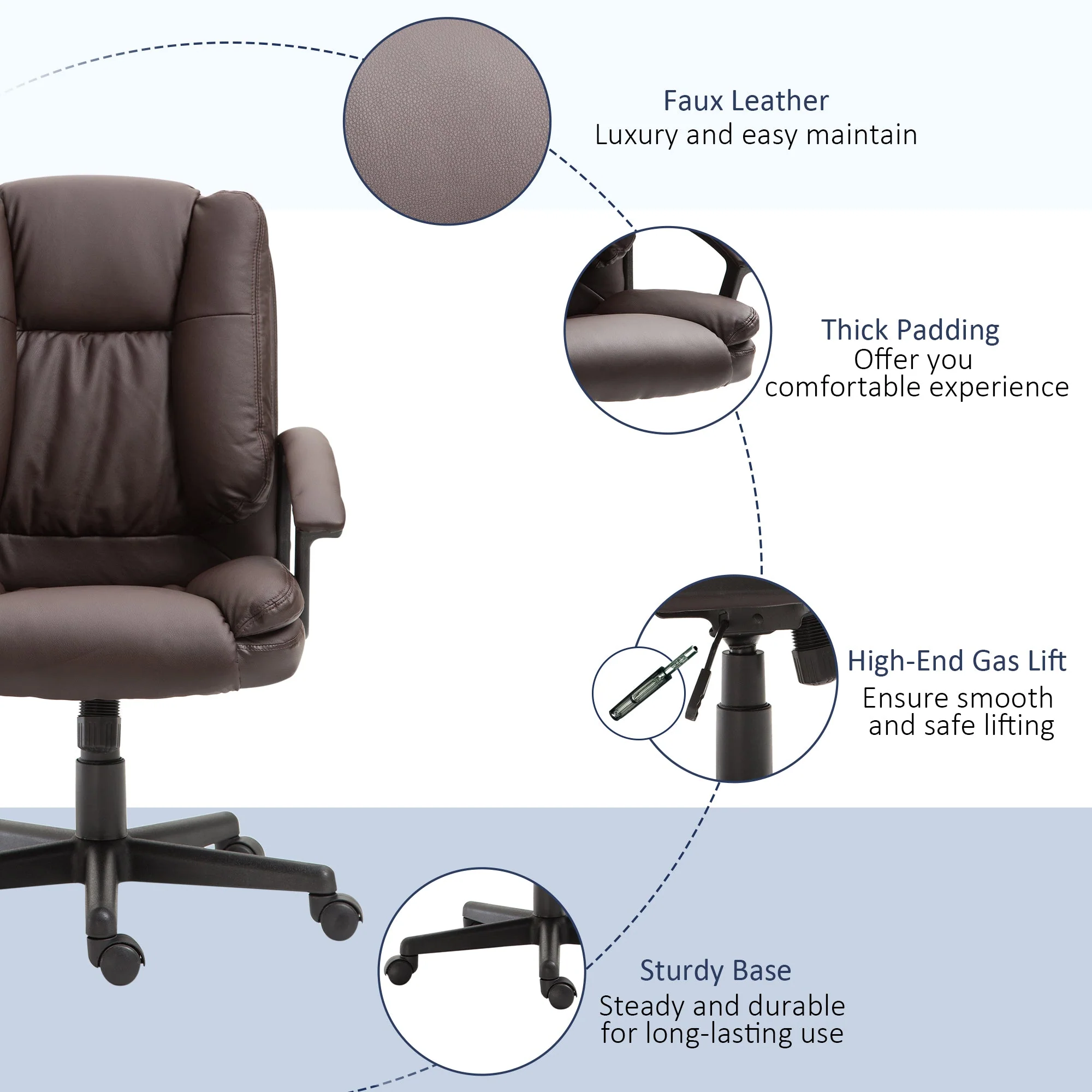 PU Leather Executive Office Chair-Brown - Image 7