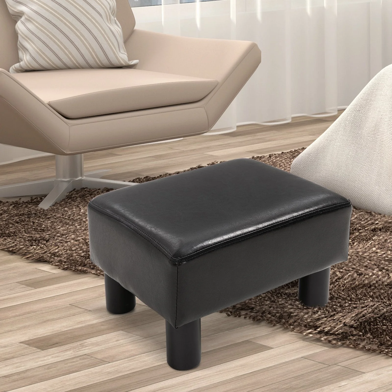 PU Leather Footstool Foot Rest Small Seat Foot Rest Chair Dark Brown Home Office with Legs 40 x 30 x 24cm - Image 6