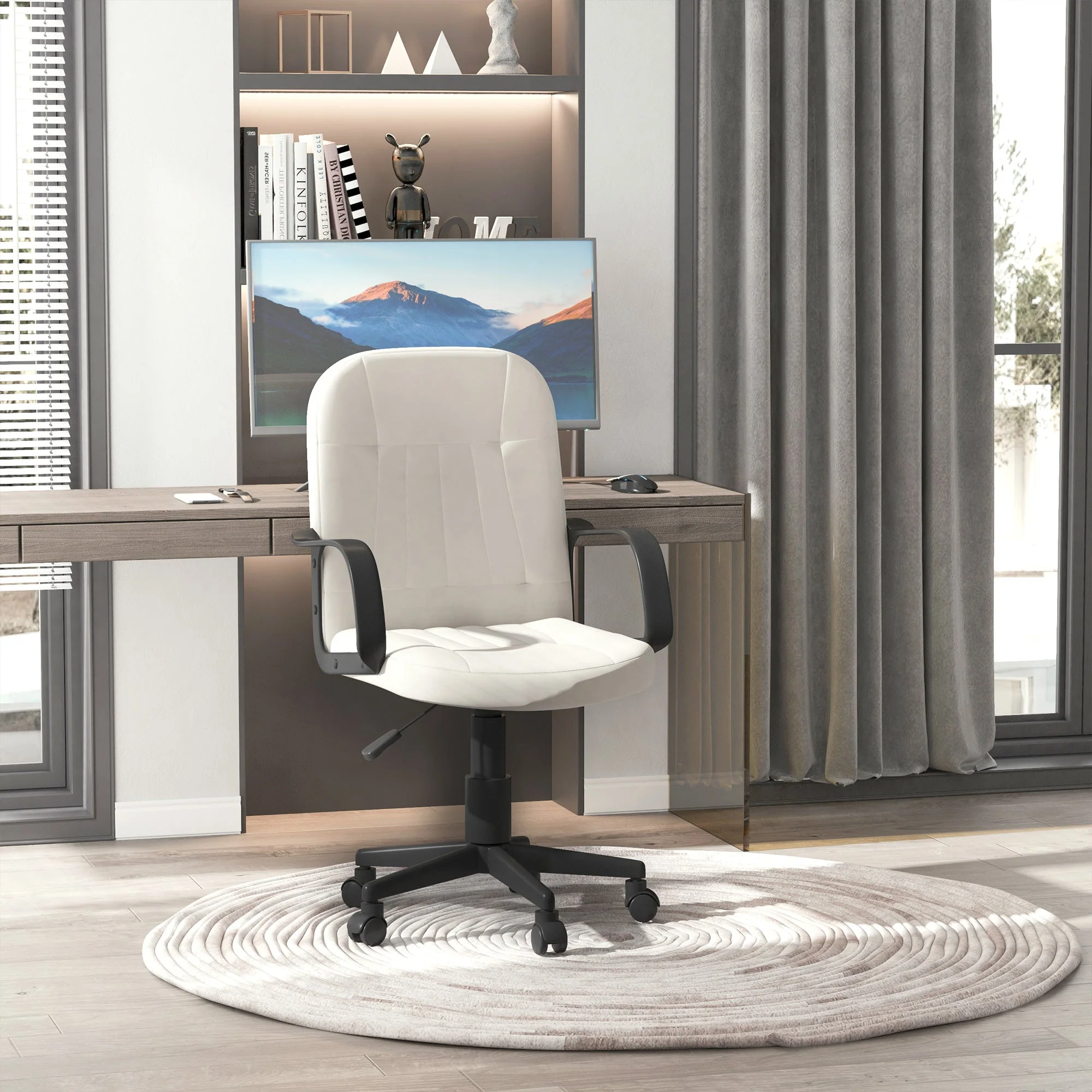 PU Leather Swivel Home Office Chair Cream - Image 2