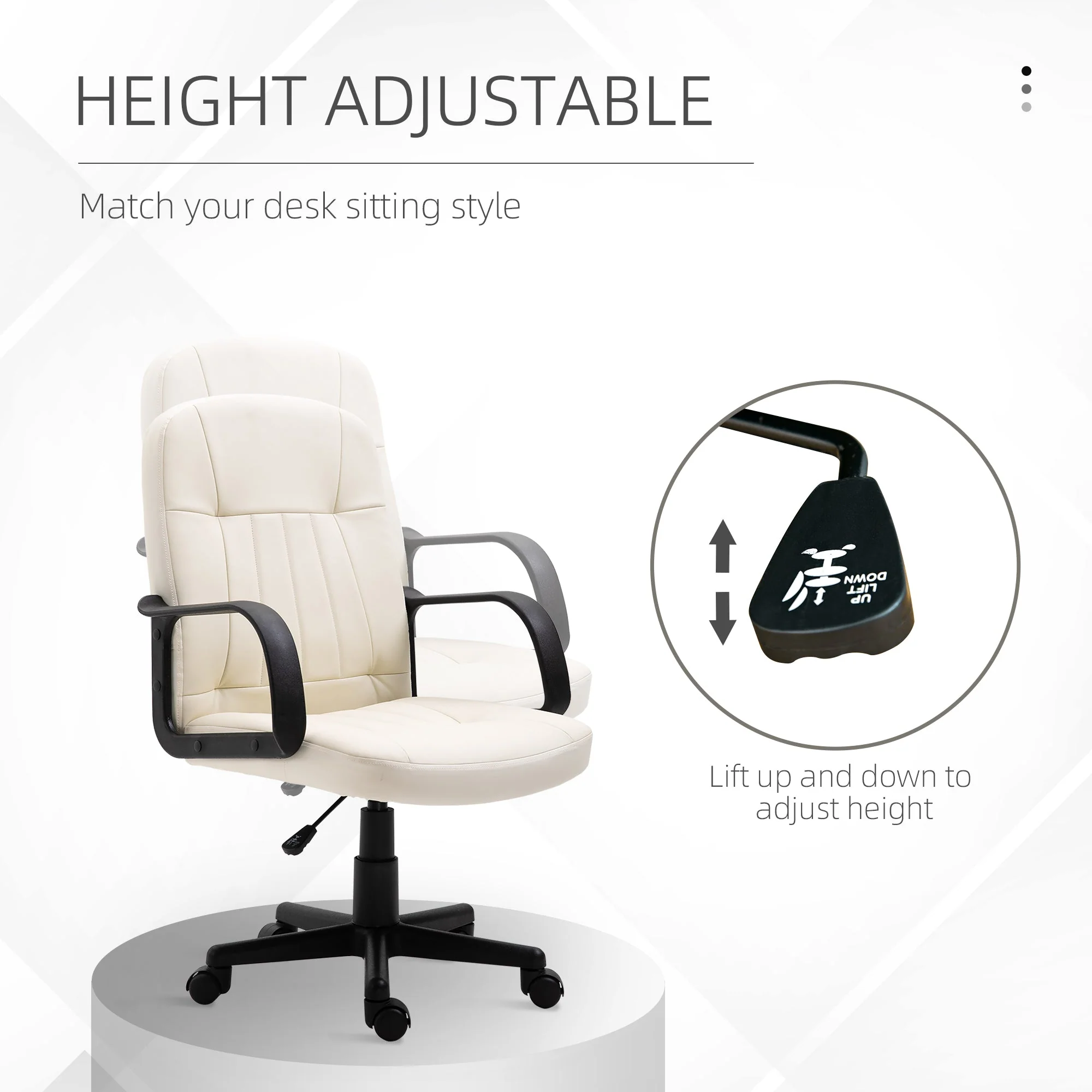 PU Leather Swivel Home Office Chair Cream - Image 4