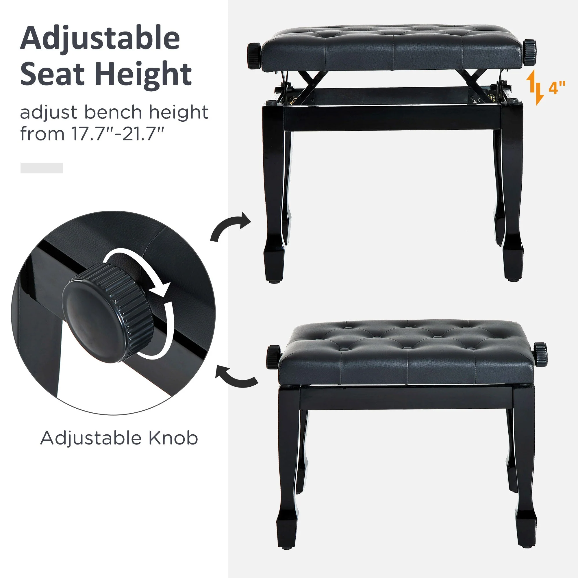 PU Leather Upholstered Piano Stool - Image 4