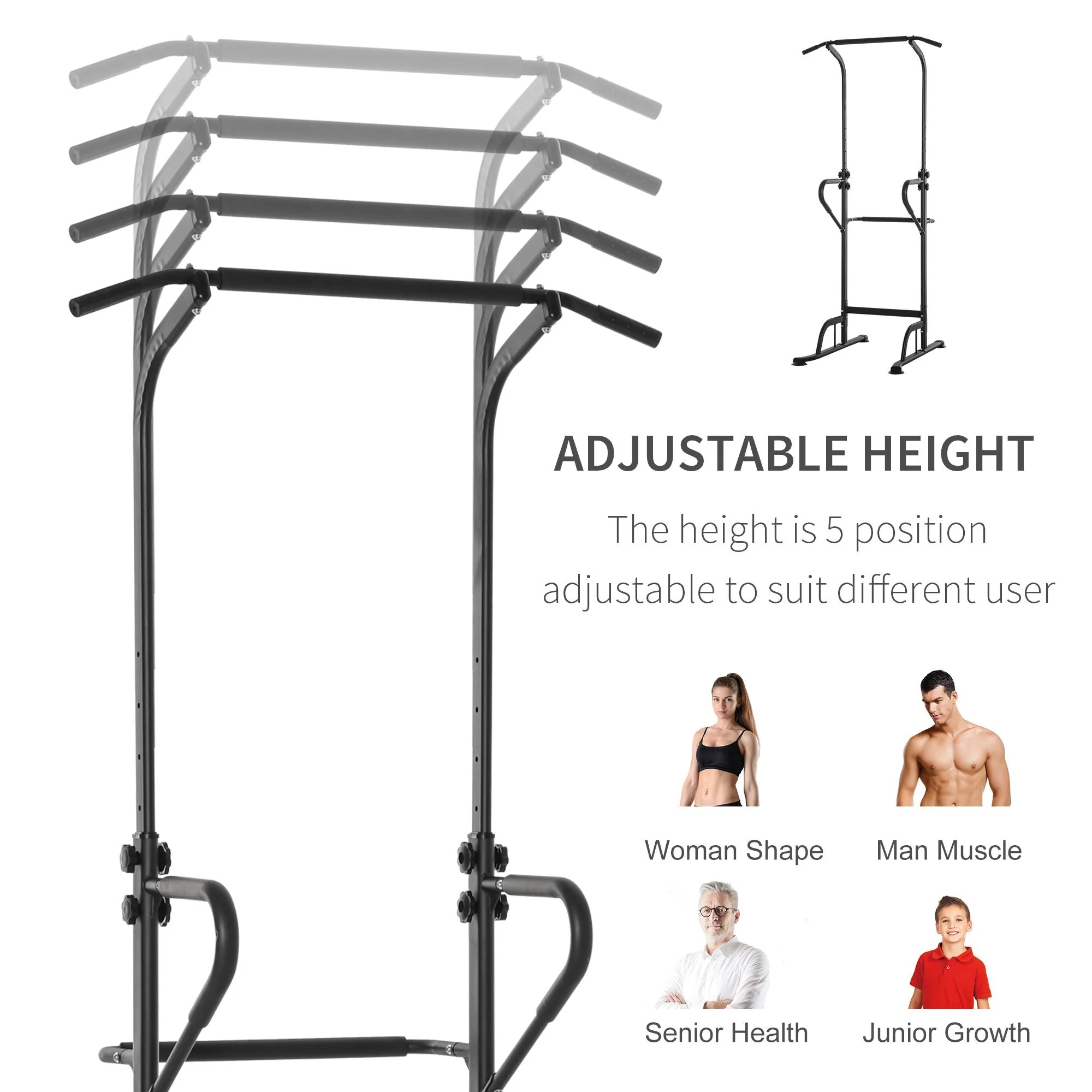 Pull Up Bar Multi-Function Height Adjustable Power Tower Dip Station Equipment - Image 6