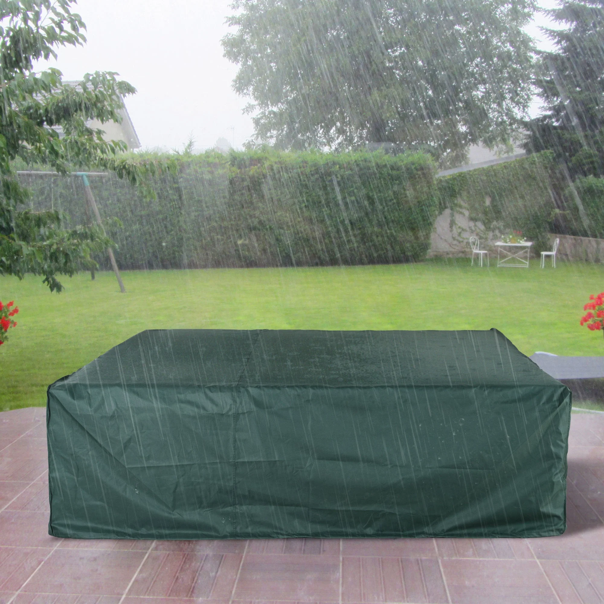 PVC Coated Large Square 600D Waterproof Outdoor Furniture Cover Green - Image 2
