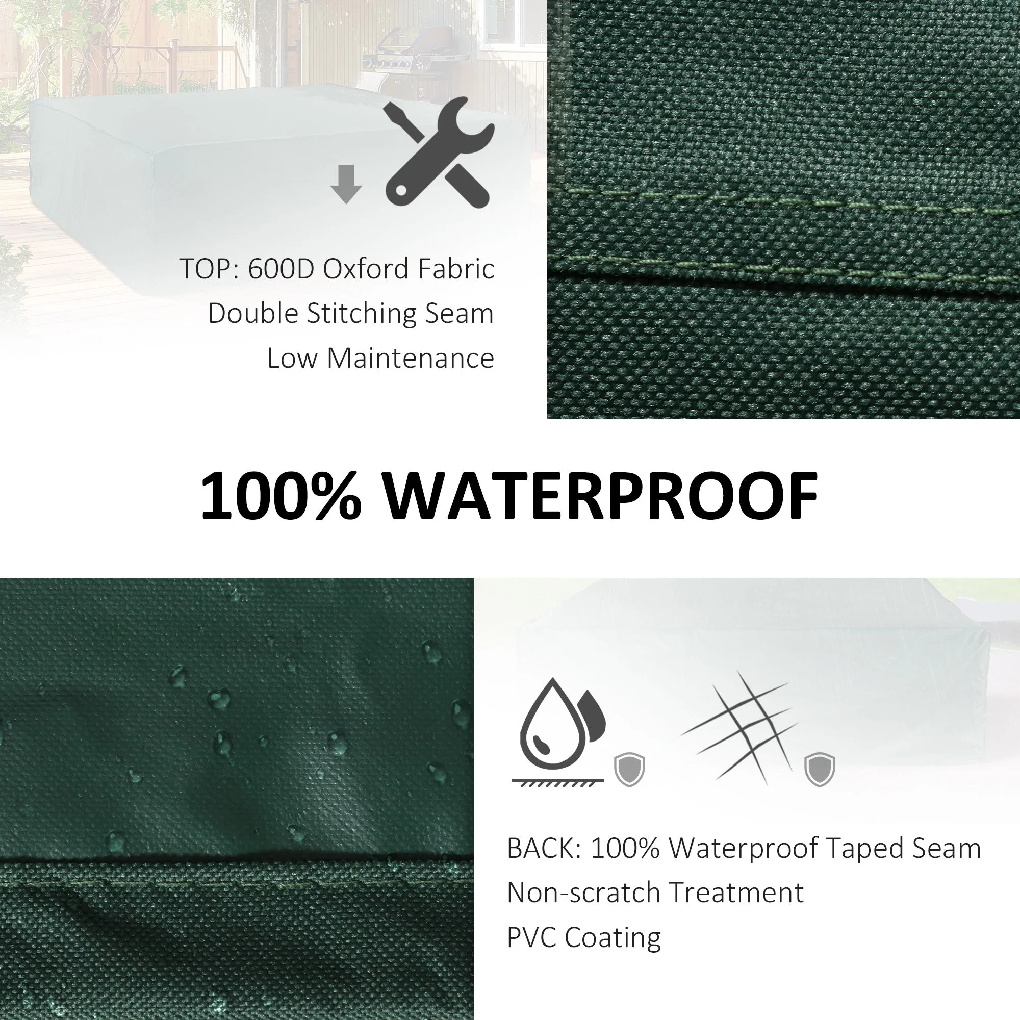 PVC Coated Large Square 600D Waterproof Outdoor Furniture Cover Green - Image 4