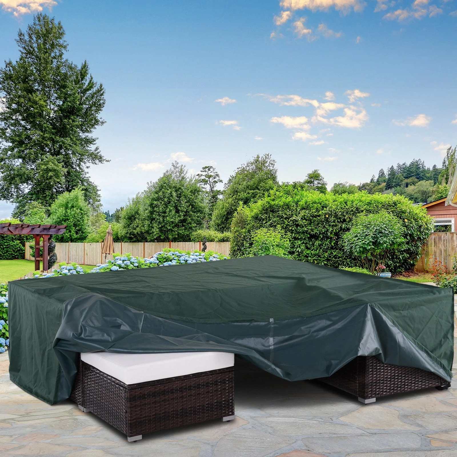 PVC Coated Large Square 600D Waterproof Outdoor Furniture Cover Green - Image 7