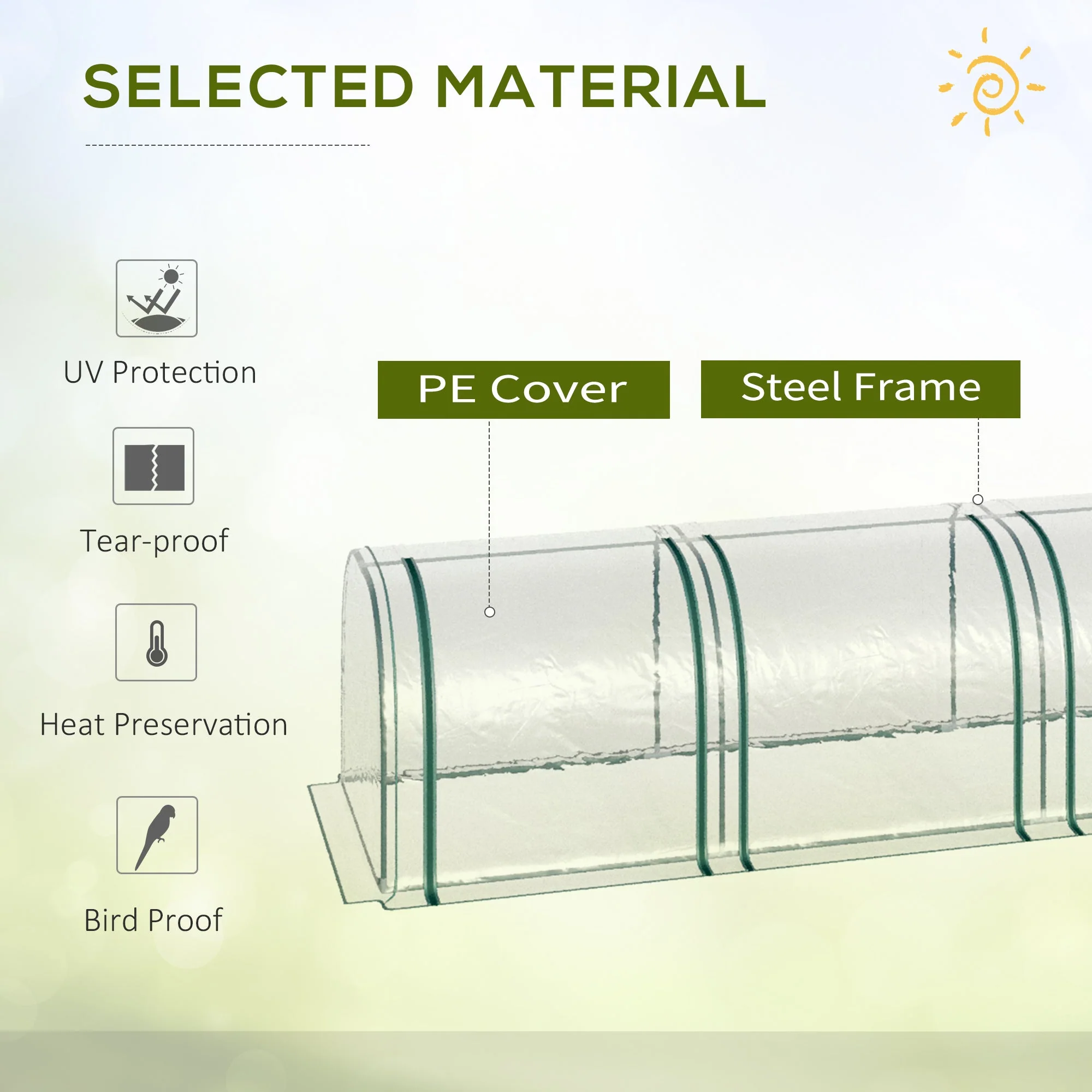 PVC Tunnel Greenhouse Green Grow House Steel Frame for Garden Backyard with Zipper Doors 295x100x80 cm - Image 4