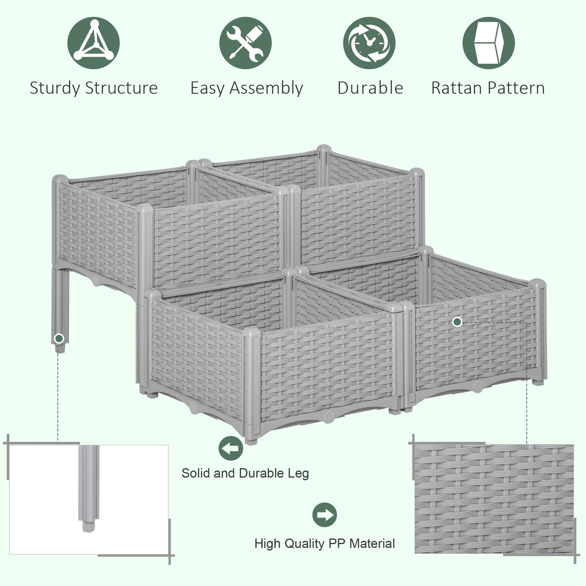 Raised Flower Bed Vegetable Herb Plant Stand Lightweight - 40L x 40W x 44H CM - Image 4