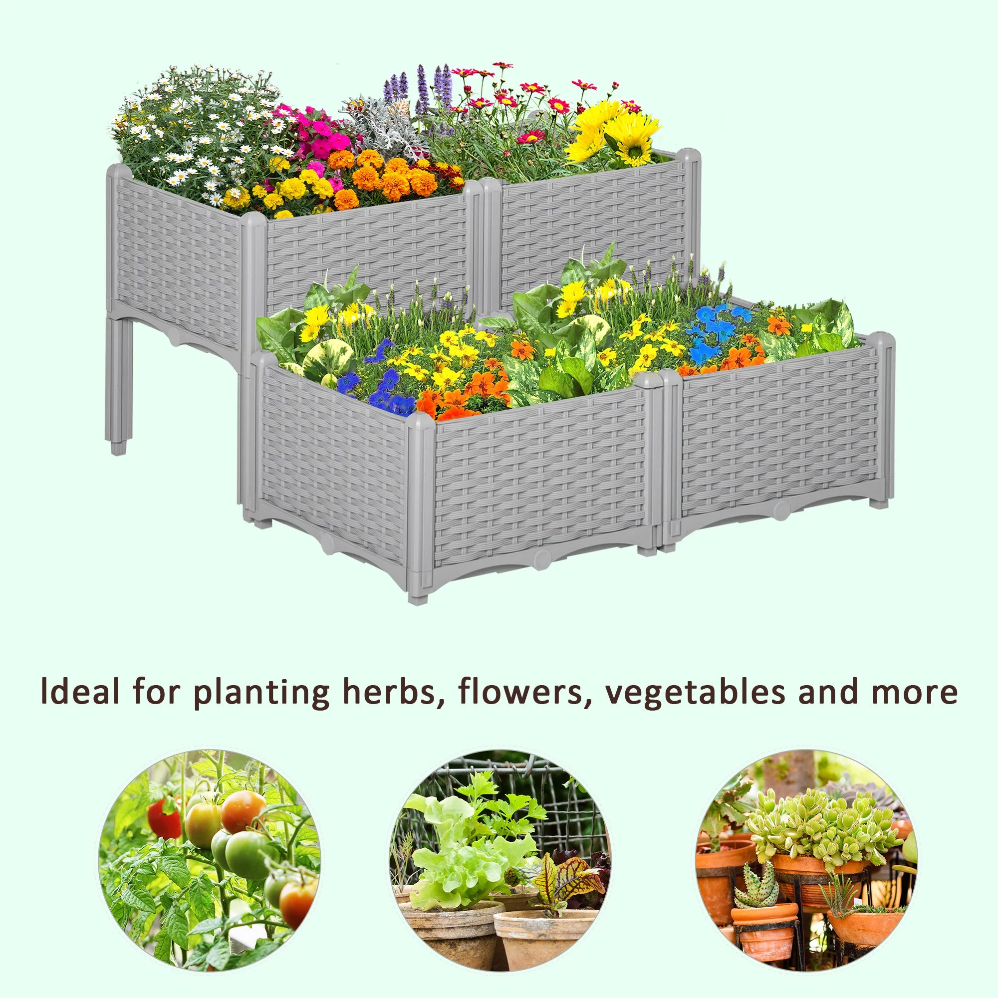 Raised Flower Bed Vegetable Herb Plant Stand Lightweight - 40L x 40W x 44H CM - Image 8