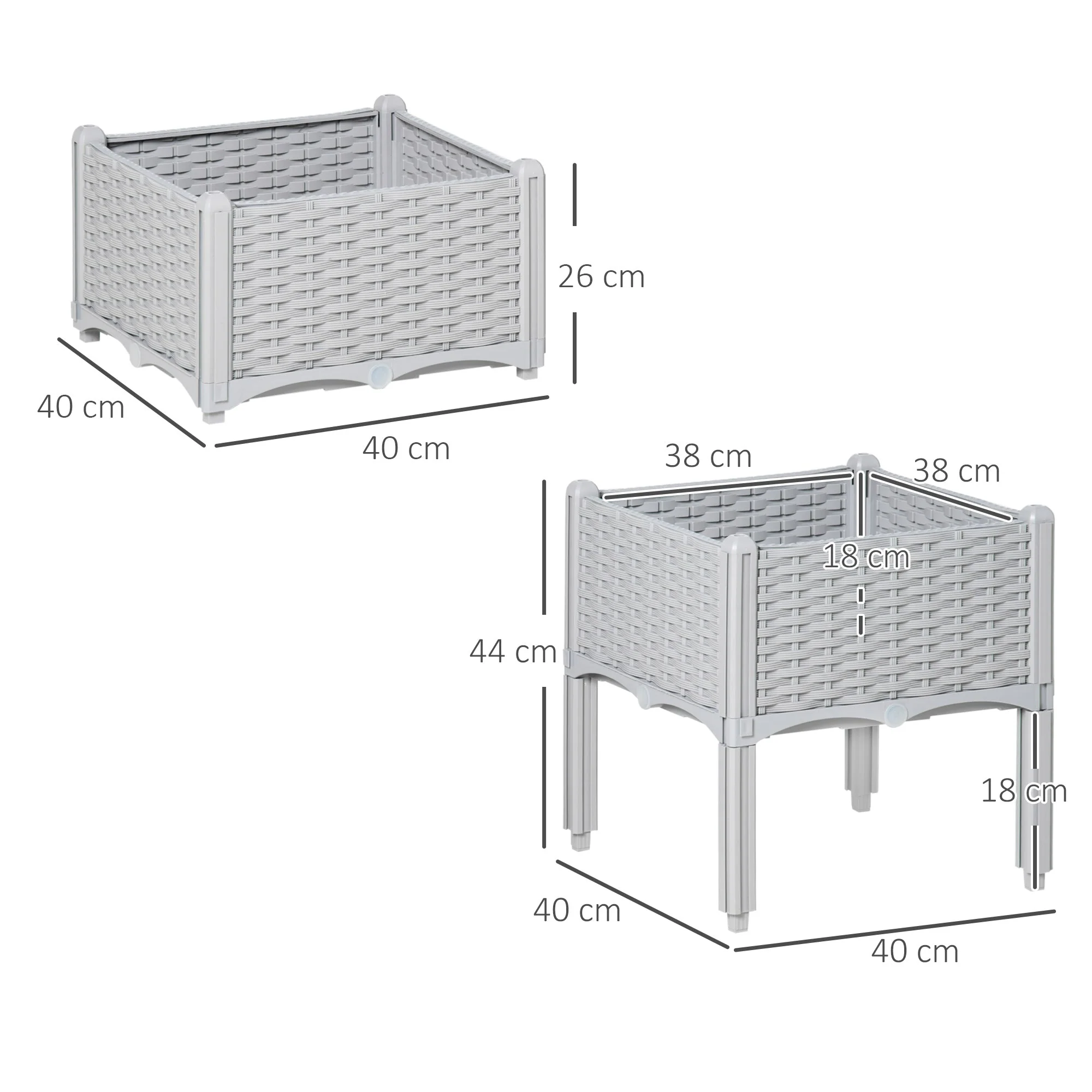 Raised Flower Bed Vegetable Herb Plant Stand Lightweight - 40L x 40W x 44H CM - Image 3