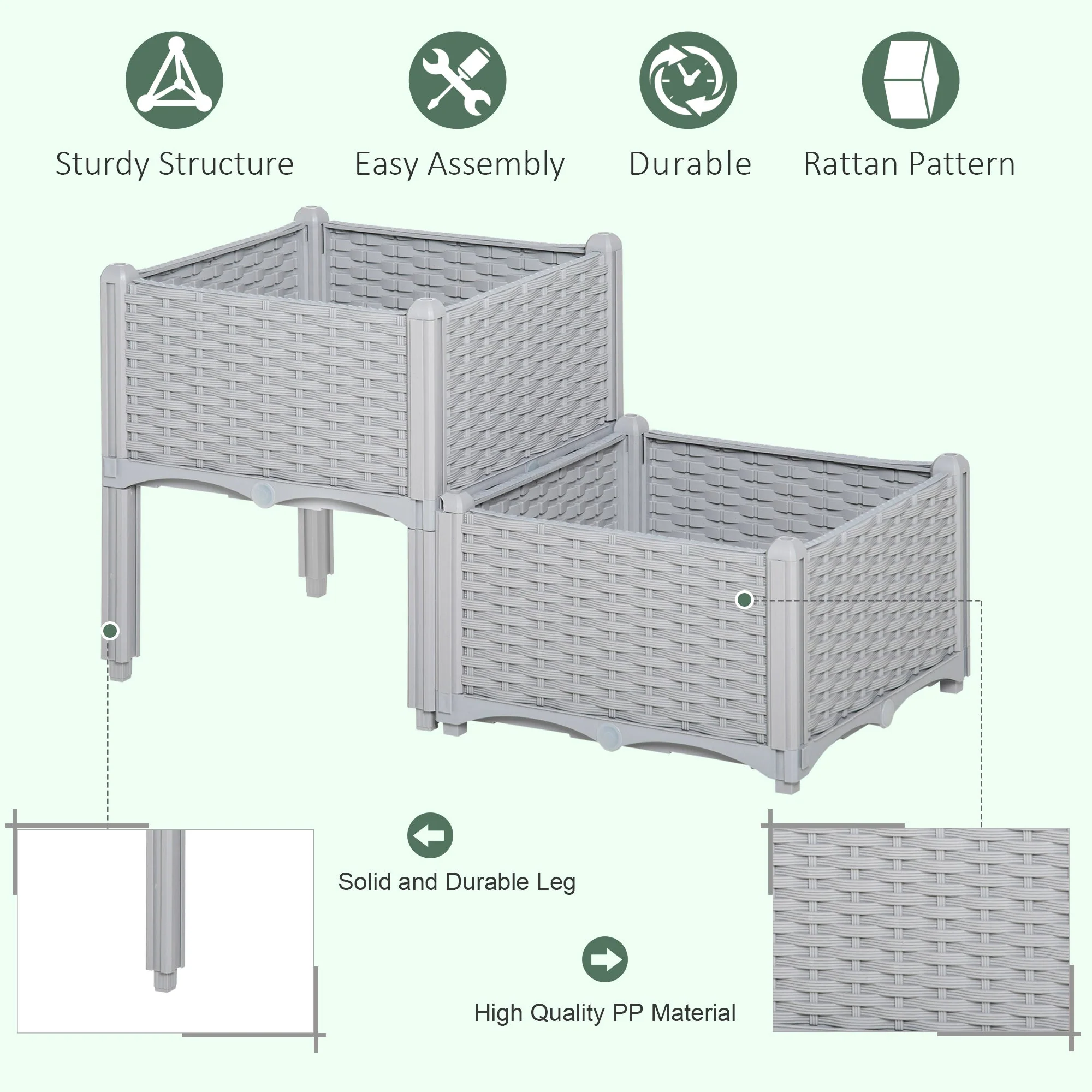 Raised Flower Bed Vegetable Herb Plant Stand Lightweight - 40L x 40W x 44H CM - Image 5