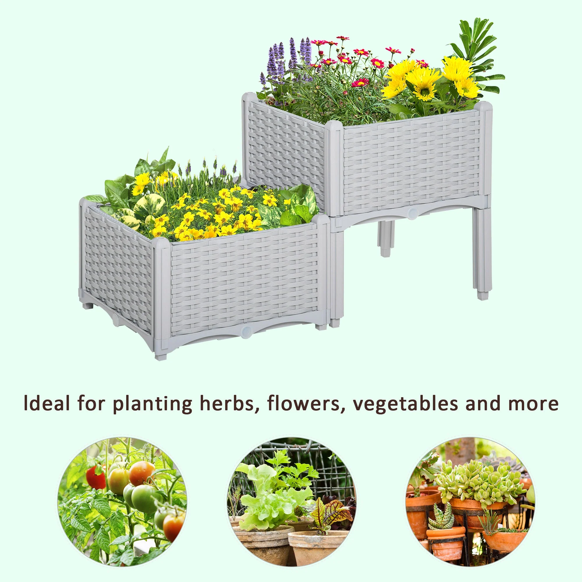 Raised Flower Bed Vegetable Herb Plant Stand Lightweight - 40L x 40W x 44H CM - Image 8