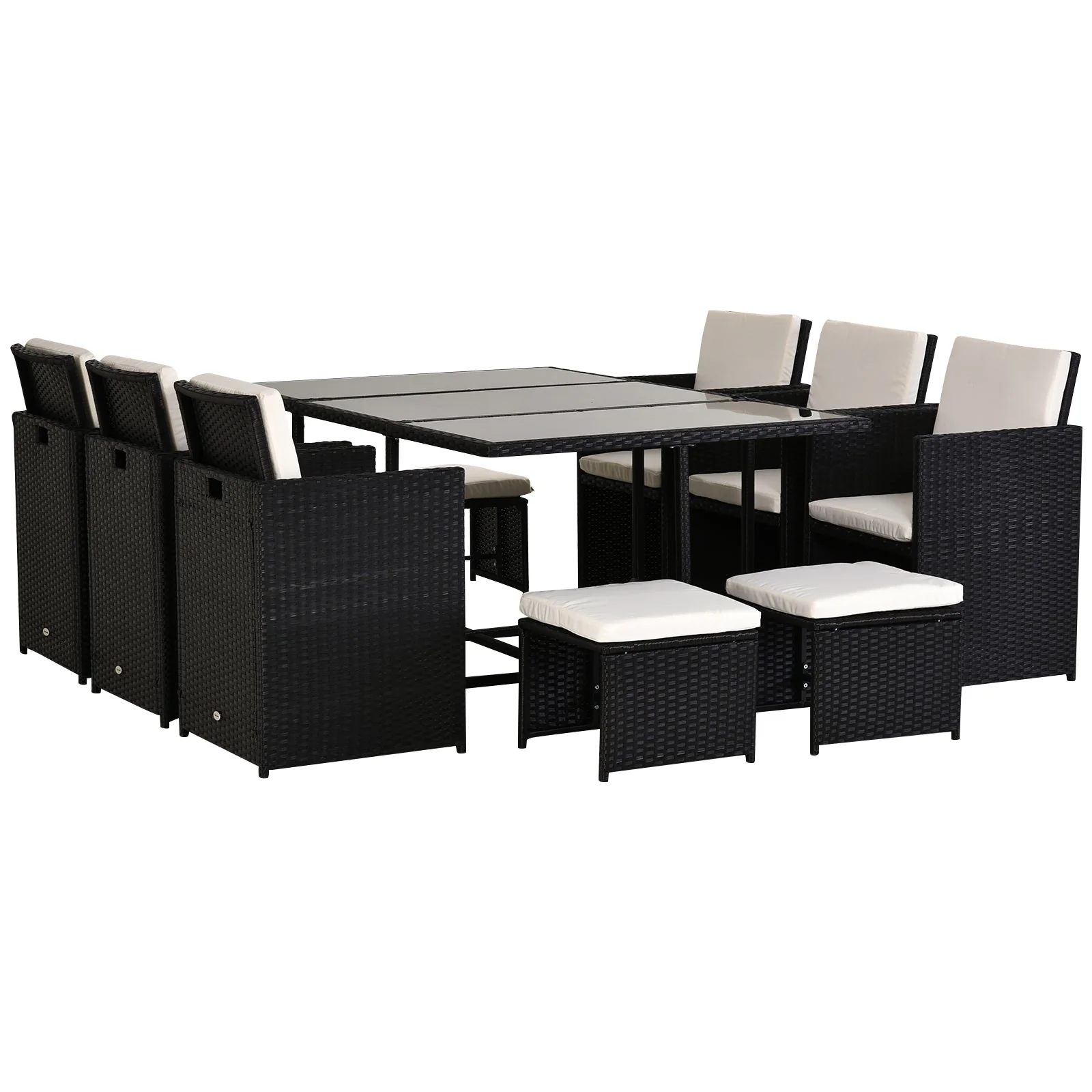 Rattan Dining Set Garden Furniture Patio set 11 PC with Cushion Black /Milk White - Image 2