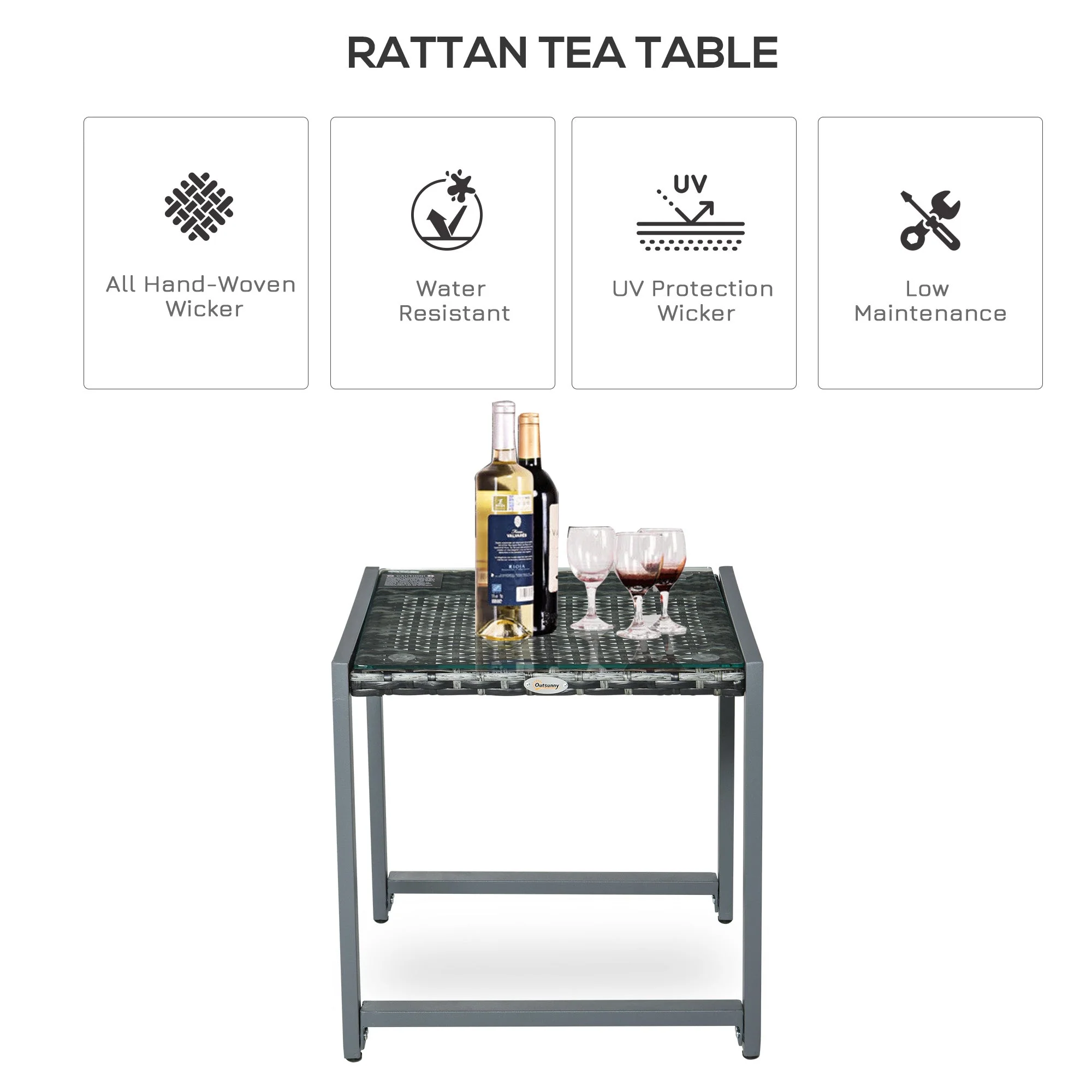 Rattan End Table Side Coffee Desk Outdoor Patio Wicker Sofa Chat Garden Furniture - Image 3