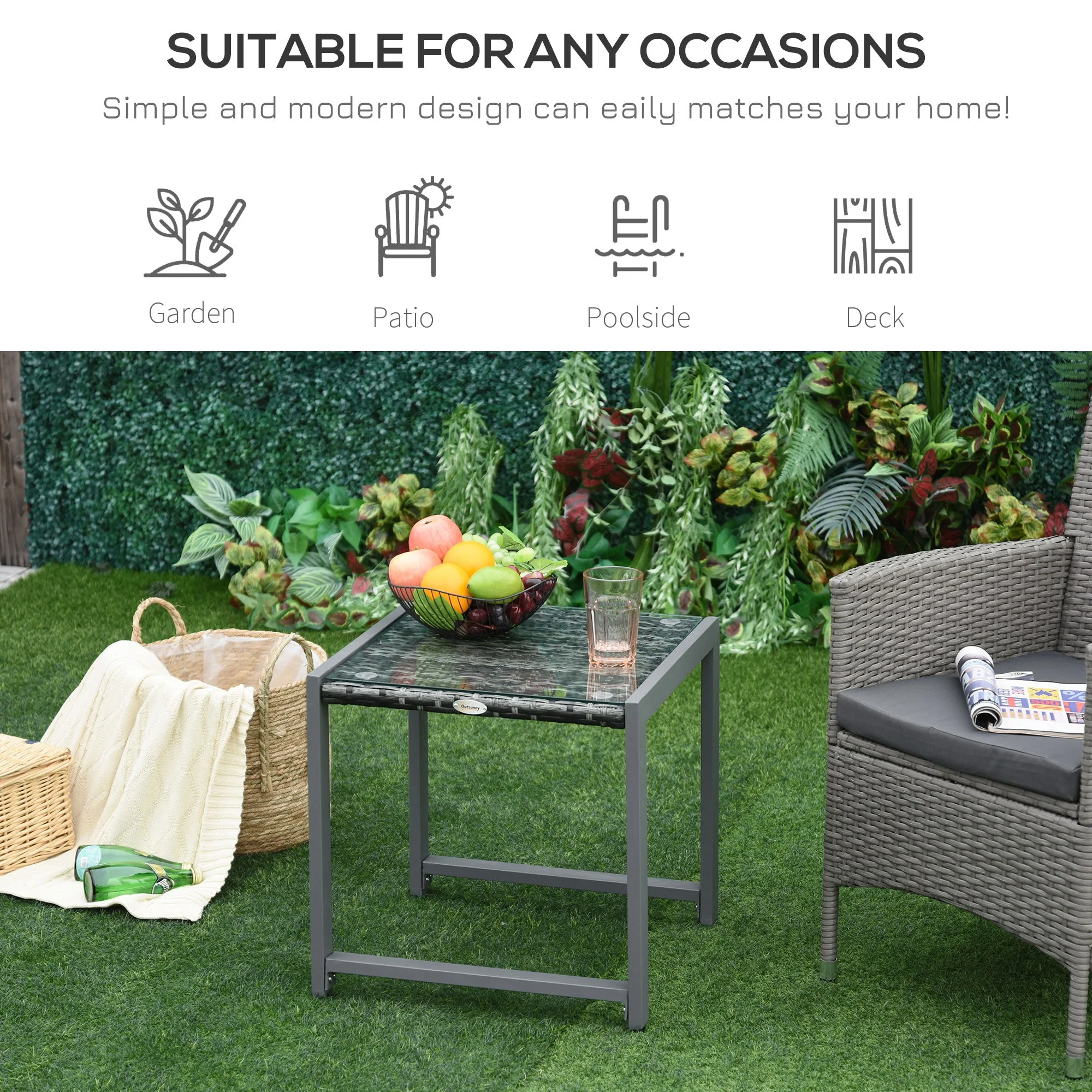 Rattan End Table Side Coffee Desk Outdoor Patio Wicker Sofa Chat Garden Furniture - Image 4