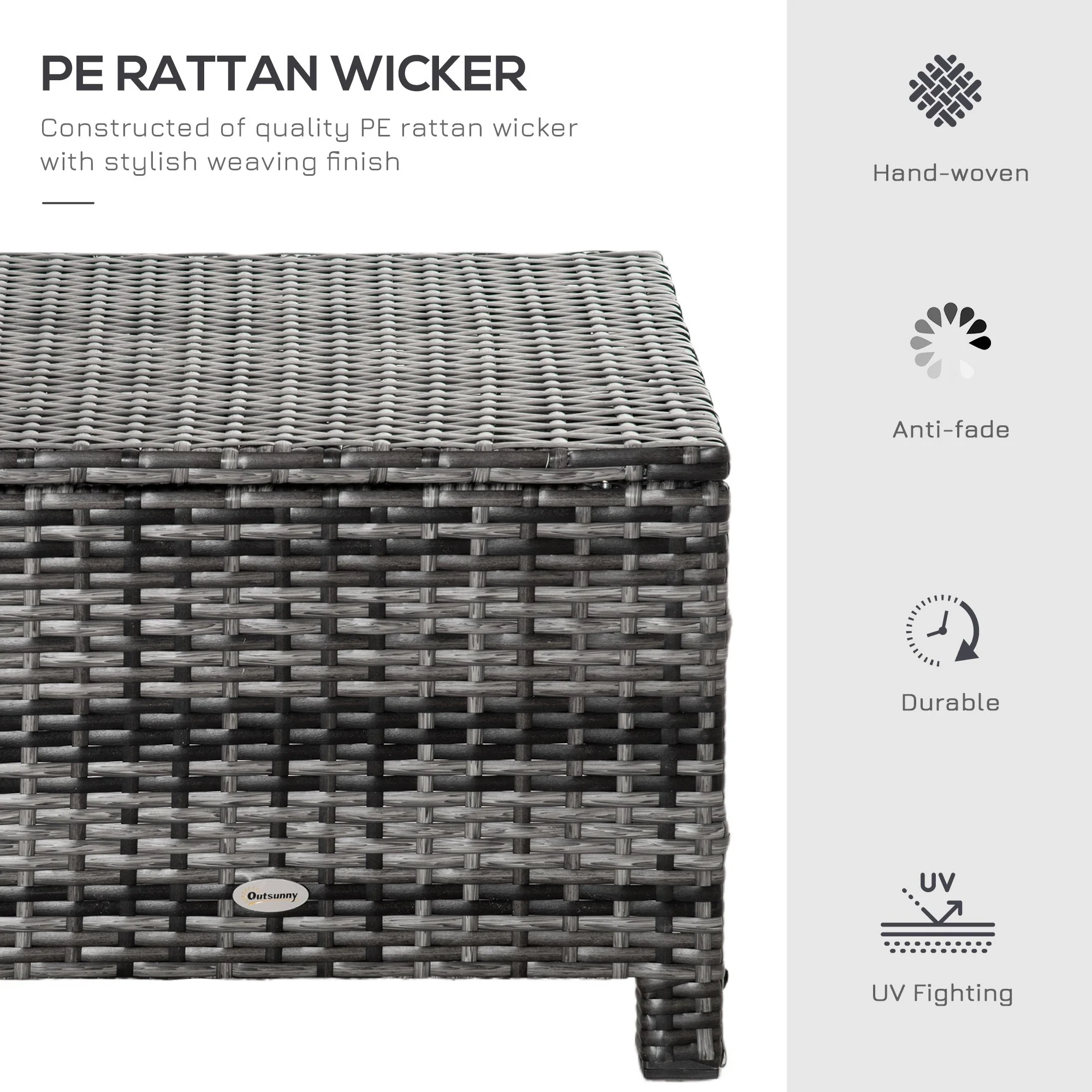 Rattan Footstool Wicker Ottoman with Padded Seat Cushion Outdoor Patio Furniture for Backyard Garden Poolside Living Room 50 x 50 x 35 cm Grey - Image 3