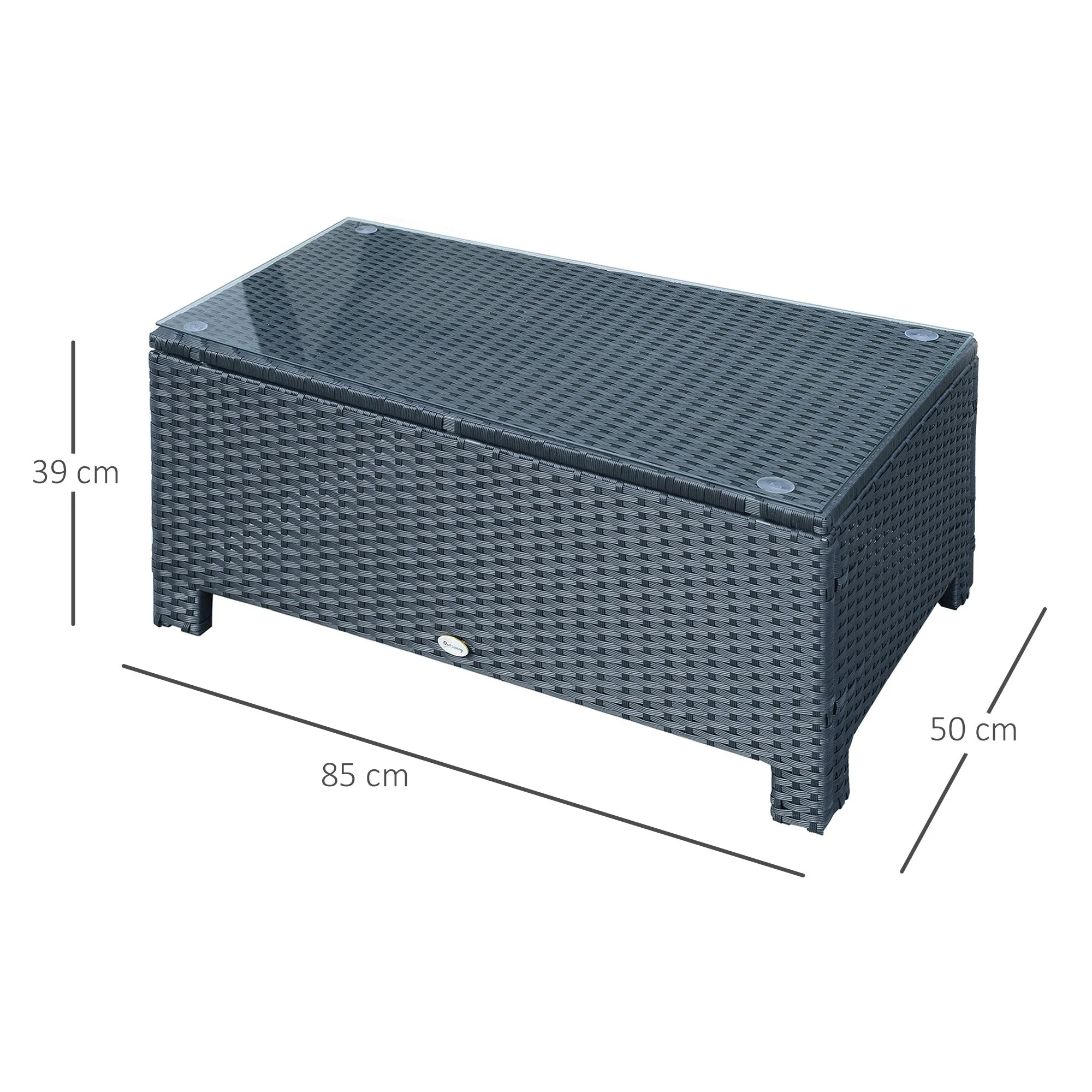 Rattan Garden Furniture Coffee Table Patio Iron Frame Tempered Glass Black - Image 3