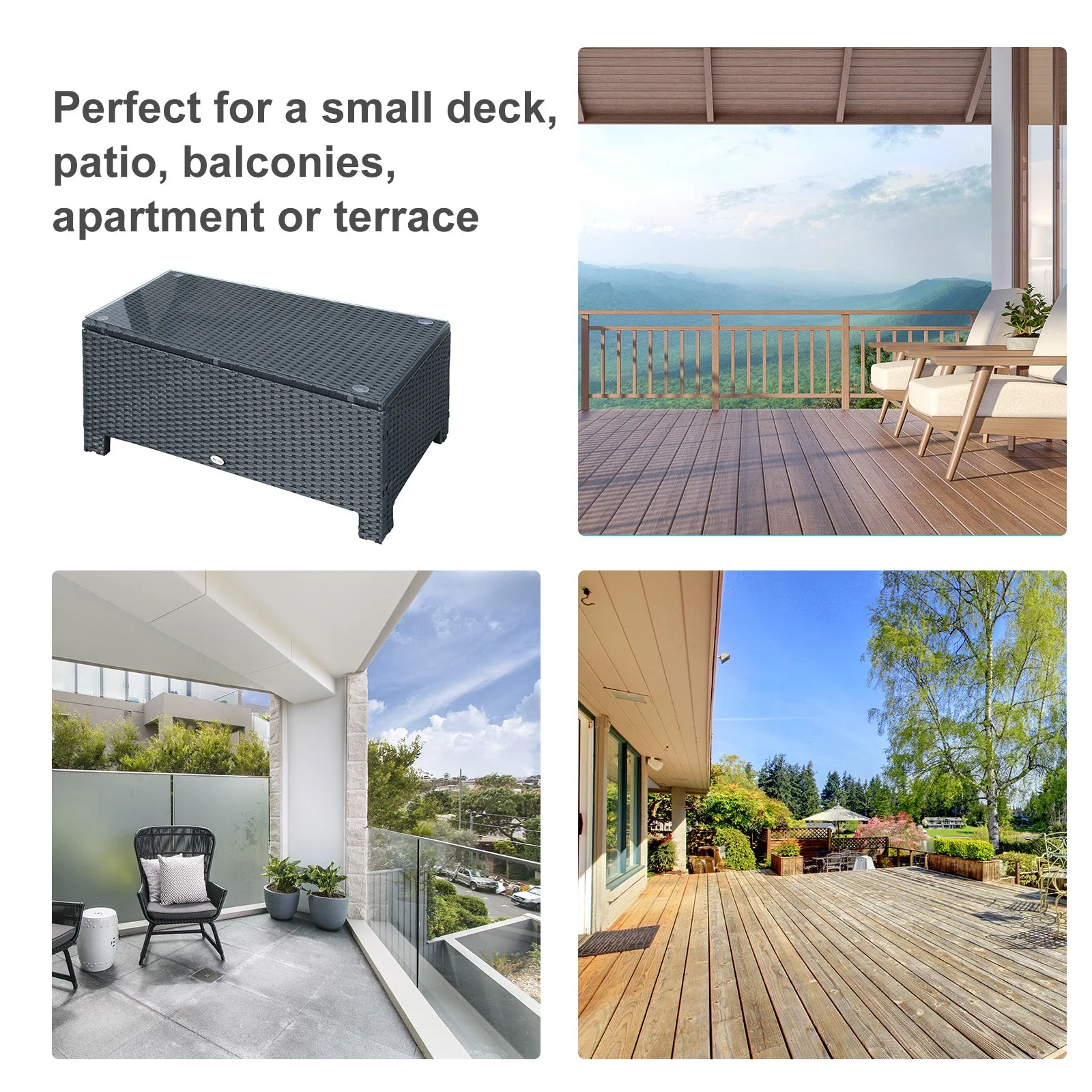 Rattan Garden Furniture Coffee Table Patio Iron Frame Tempered Glass Black - Image 7