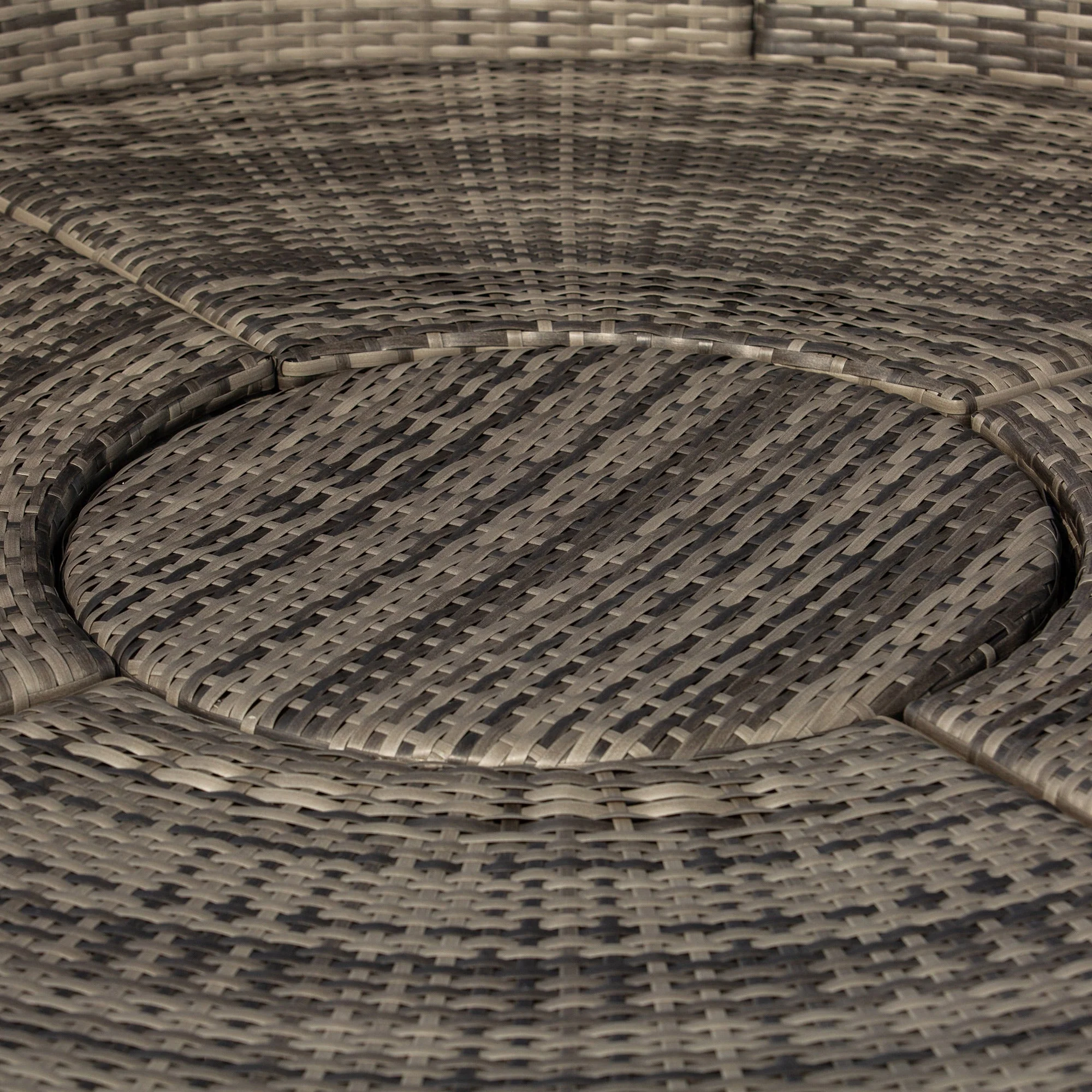Rattan Garden Furniture Cushioned Wicker Round Sofa Bed with Coffee Table Patio Conversation Furniture Set - Grey - Image 9