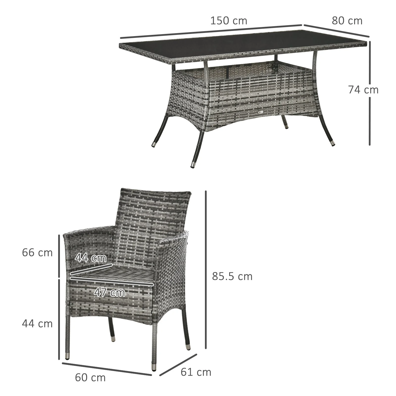 Rattan Garden Furniture Dining Set 6 Seater Patio Rectangular Table Cube Chairs Outdoor Fire Retardant Sponge Grey - Image 3