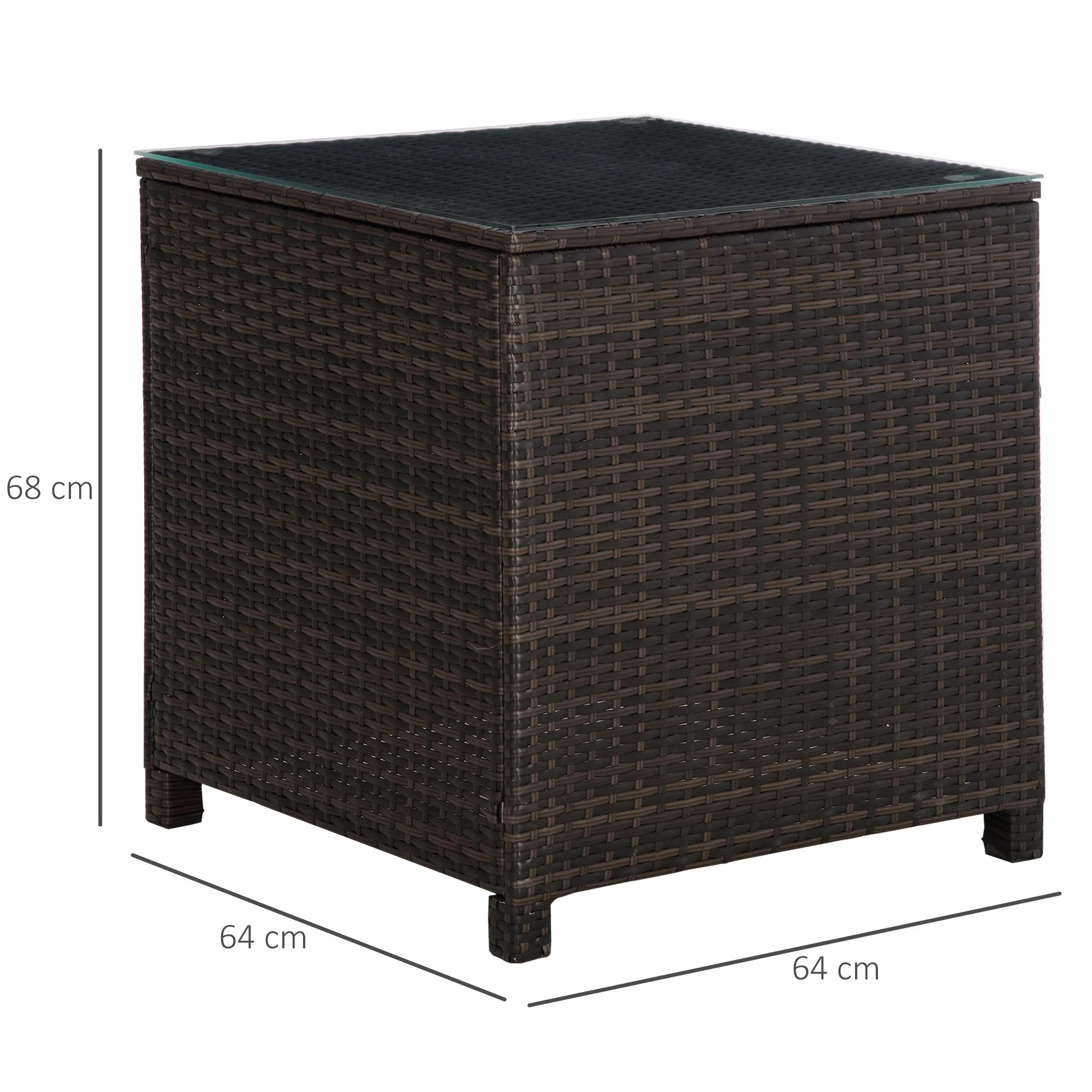 Rattan Garden Furniture Side Table Patio Frame Tempered Glass New - Brown - Image 3