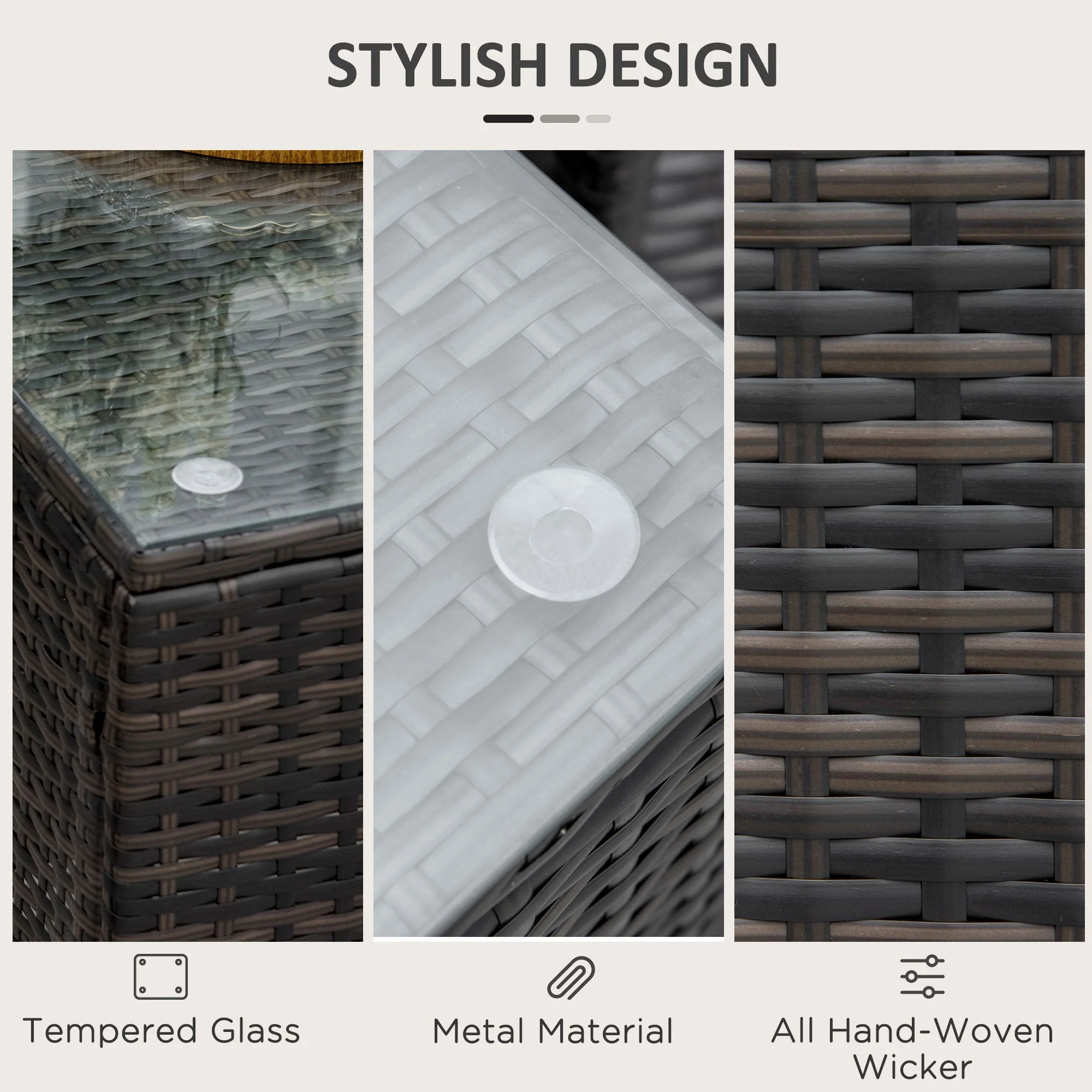Rattan Garden Furniture Side Table Patio Frame Tempered Glass New - Brown - Image 7