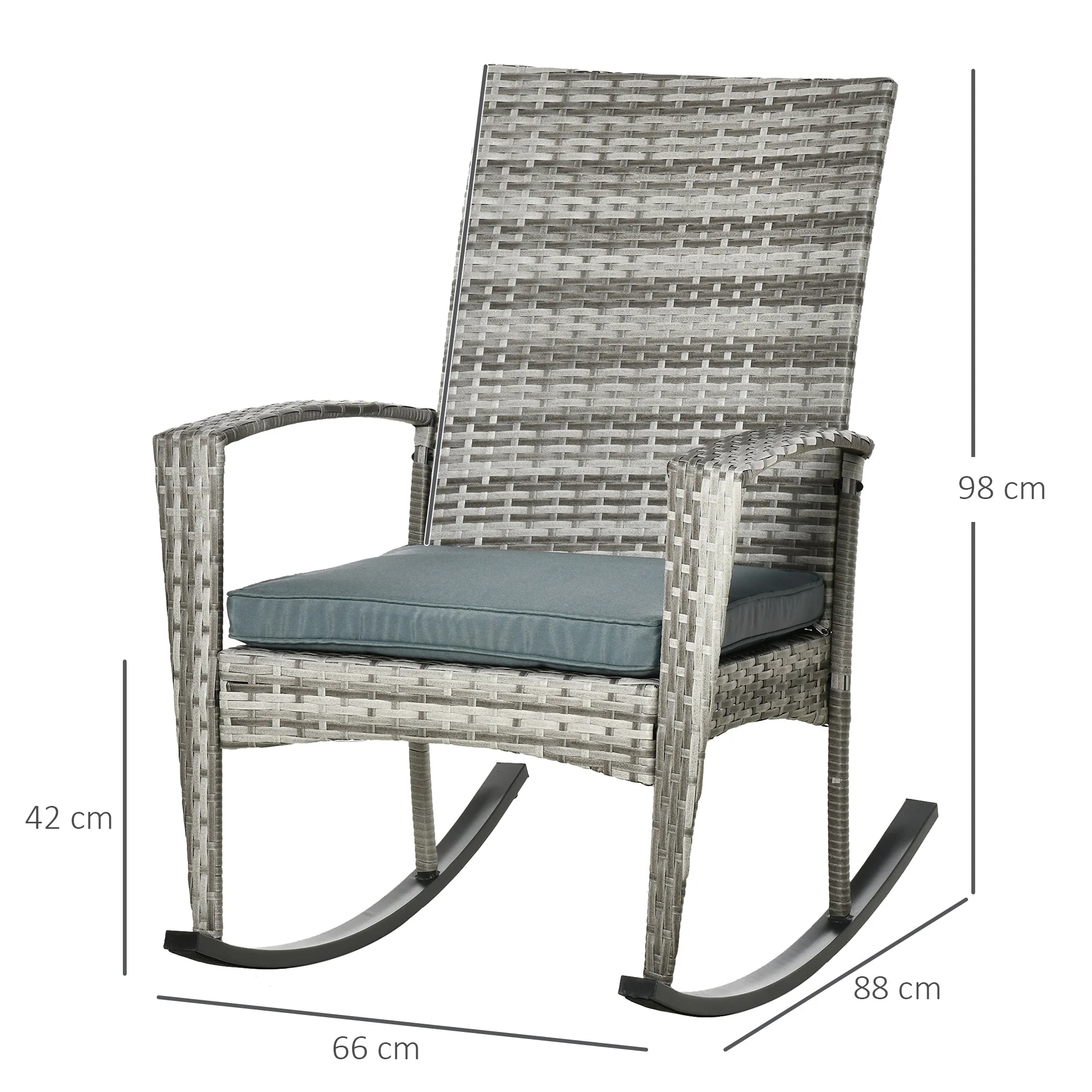Rattan Rocking Chair Rocker Garden Furniture Seater Patio Bistro Relaxer Outdoor Wicker Weave with Cushion - Light Grey - Image 3