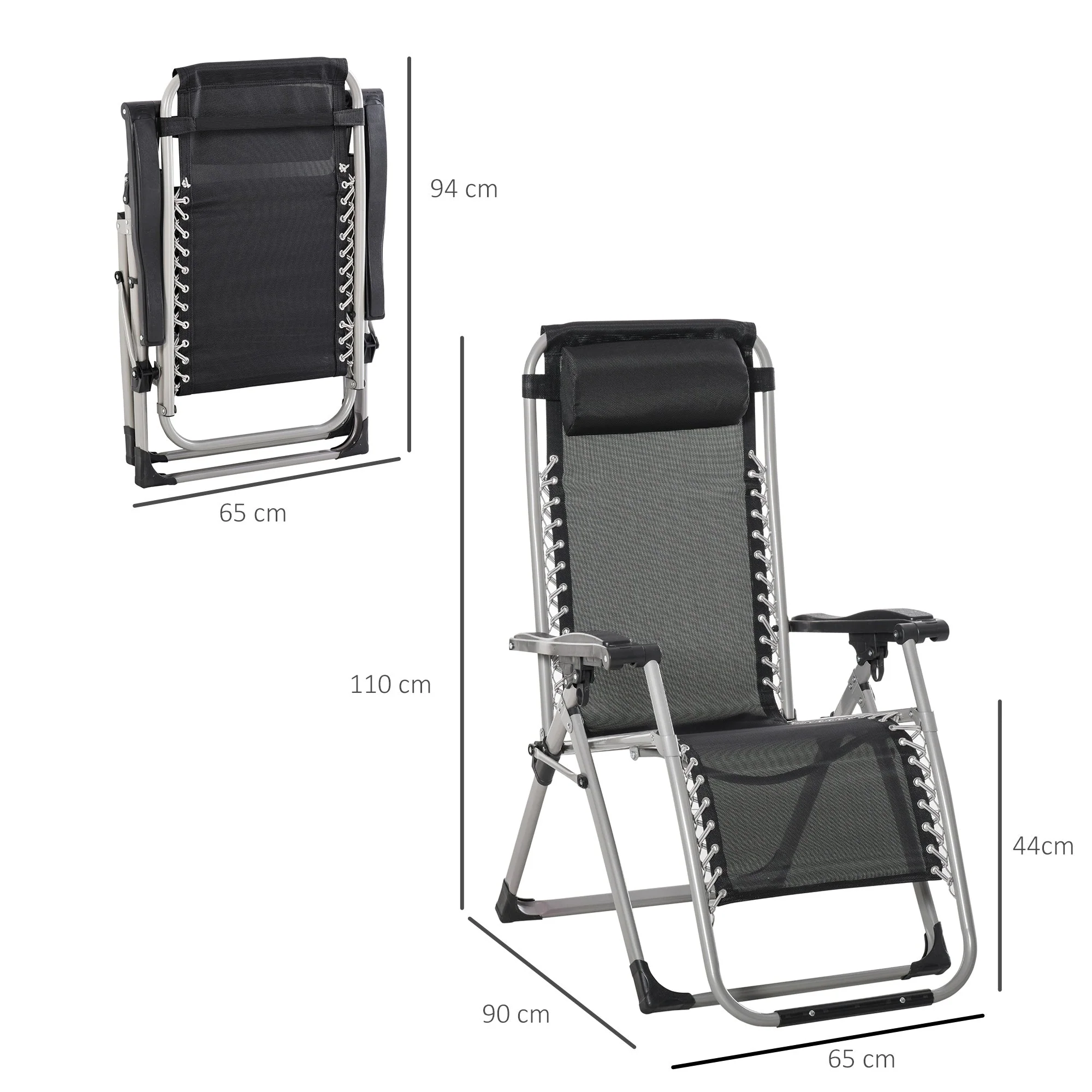 Reclining 2-Piece Zero Gravity Chair Folding Garden Sun Lounger Cushion Headrest - Image 2