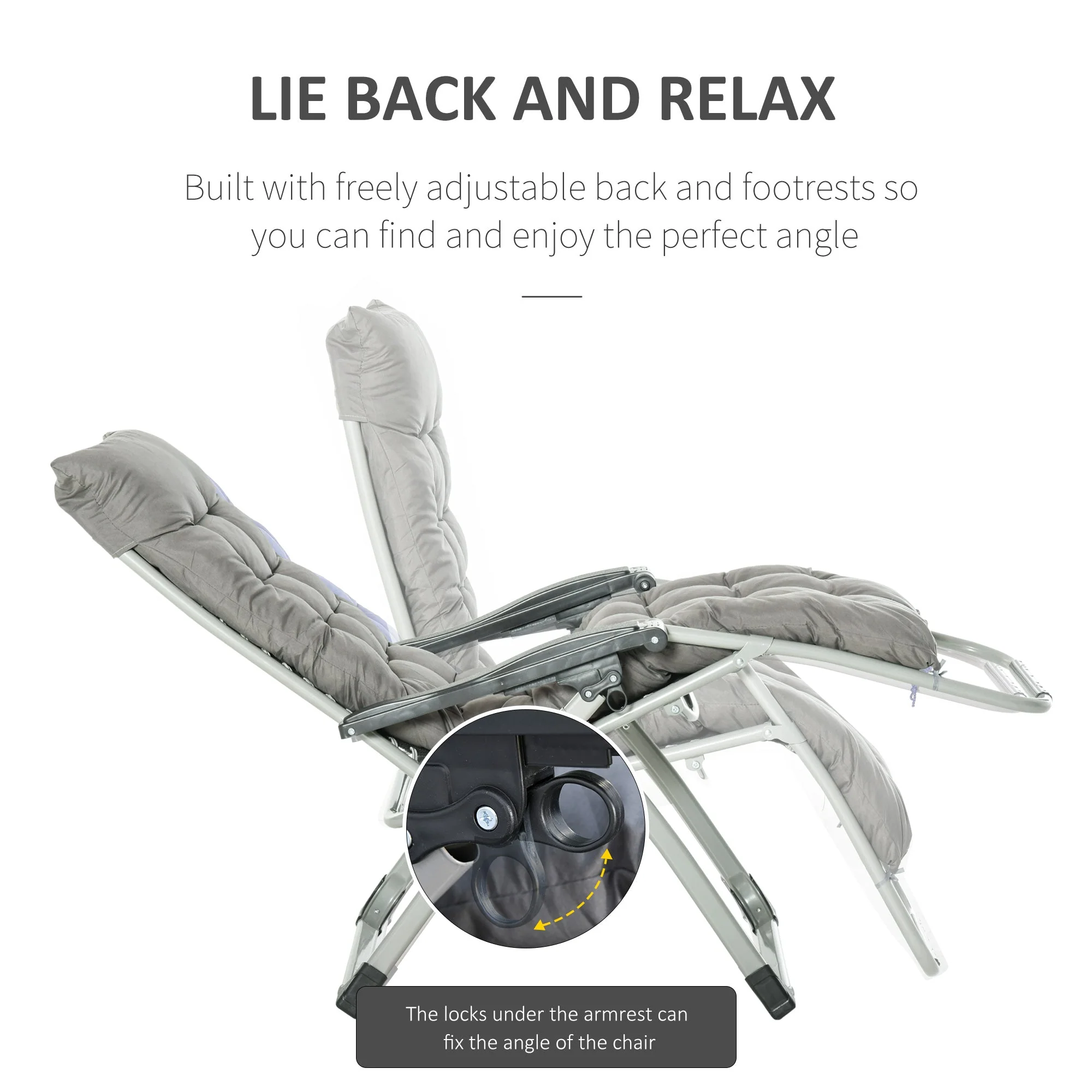 Reclining 2-Piece Zero Gravity Chair Folding Garden Sun Lounger Cushion Headrest - Image 5
