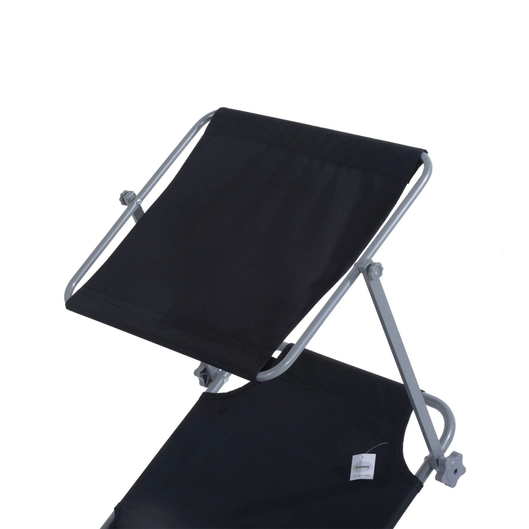 Reclining Chair Sun Lounger Folding Lounger Seat with Sun Shade Awning Beach Garden Outdoor Patio Recliner Adjustable Black - Image 7
