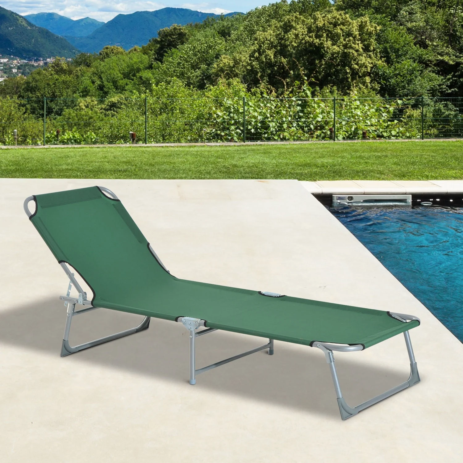 Reclining Sun Lounger Chair Folding Camping Bed with 4-Position Adjustable Backrest - Image 2