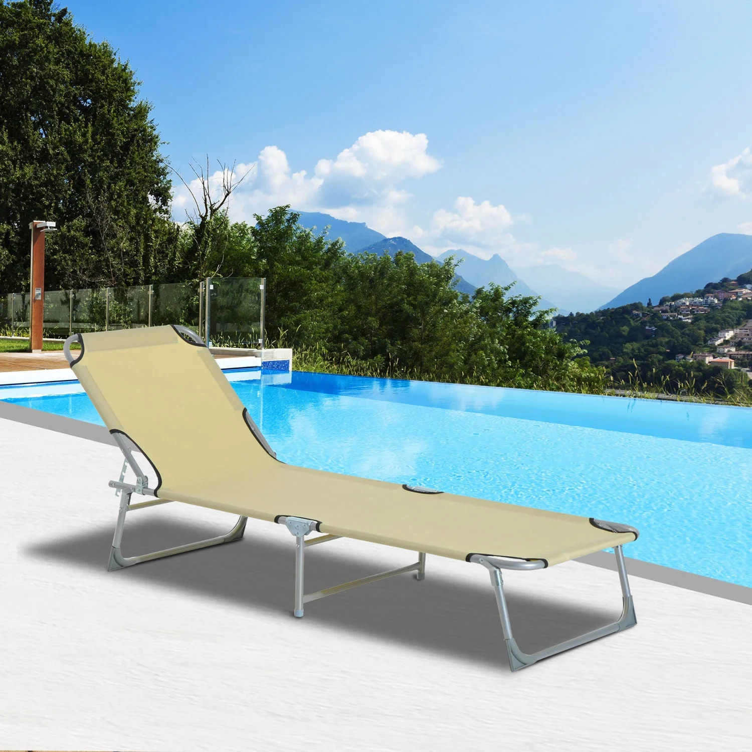 Reclining Sun Lounger Chair Folding Camping Bed with 4-Position Adjustable Backrest - Image 2