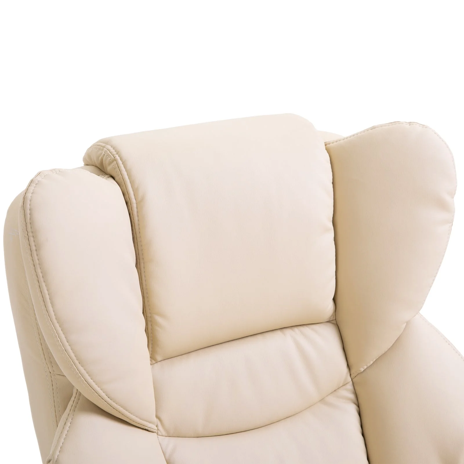 Reclining Swivel Armchair Footstool Set Sofa Padded PU Leather Relaxing Manual Duo Metal Frame Bentwood Base Cream - Image 8