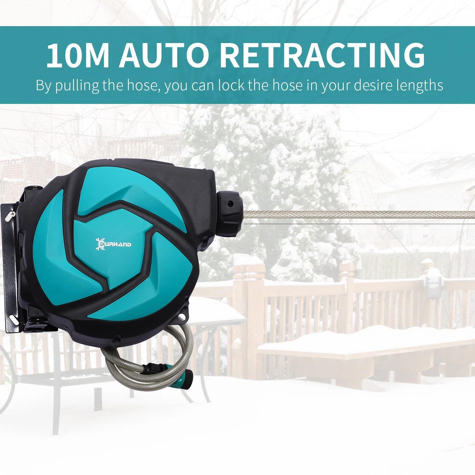 Retractable 10M Wall Mounted Hose Reel With Seven Spray Patterns by Durhand - Image 4