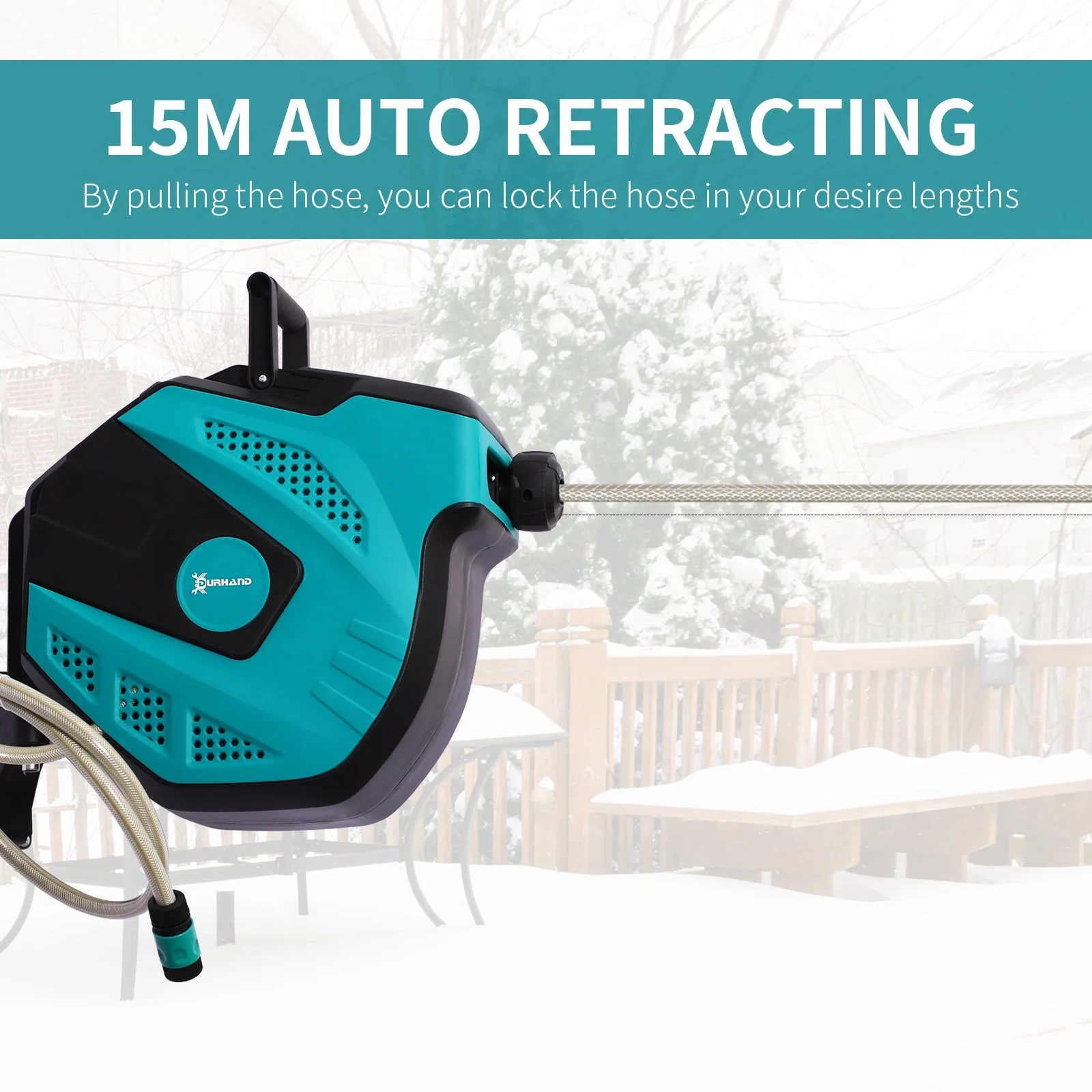 Retractable 15M Wall Mounted Hose Reel With Seven Spray Patterns by Durhand - Image 5