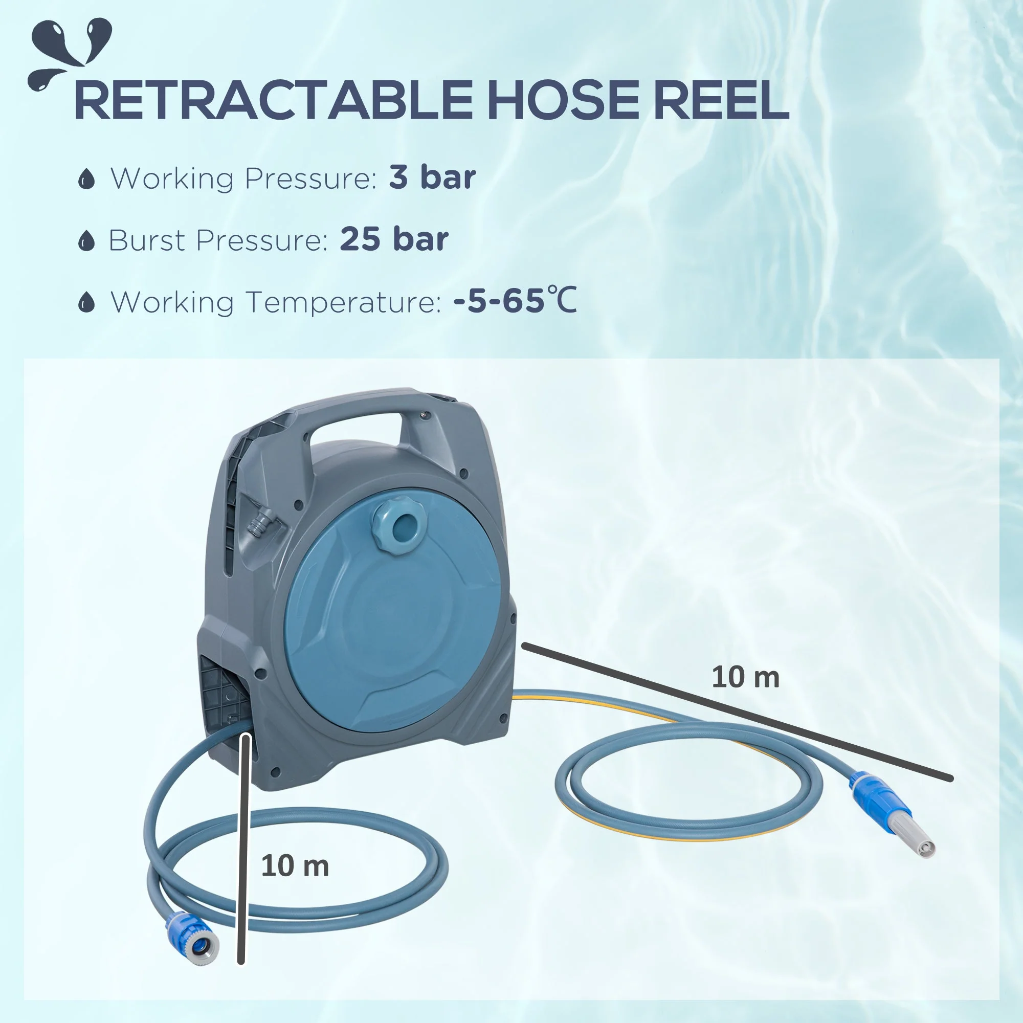 Retractable Garden Hose Reel with 10m + 10m Hose and Simple Manual Rewind - Image 4