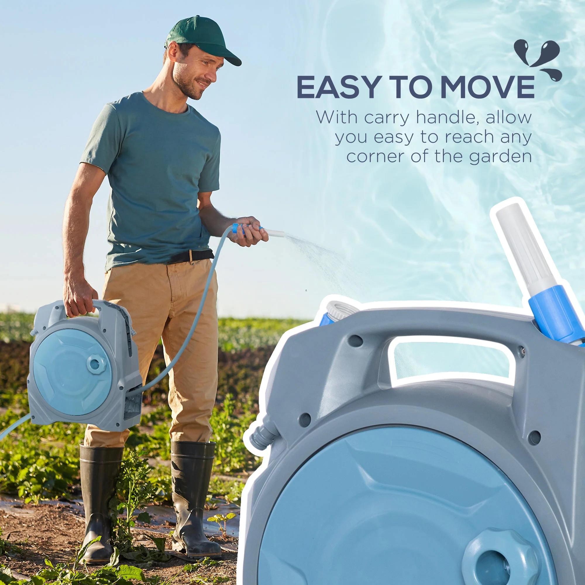 Retractable Garden Hose Reel with 10m + 10m Hose and Simple Manual Rewind - Image 6