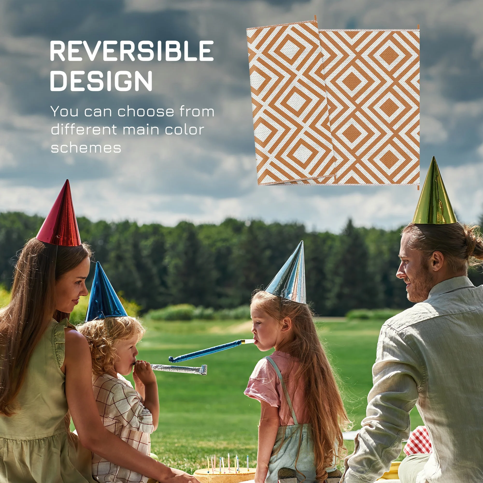 Reversible Outdoor Rug with Carry Bag and Ground Stakes - Image 5