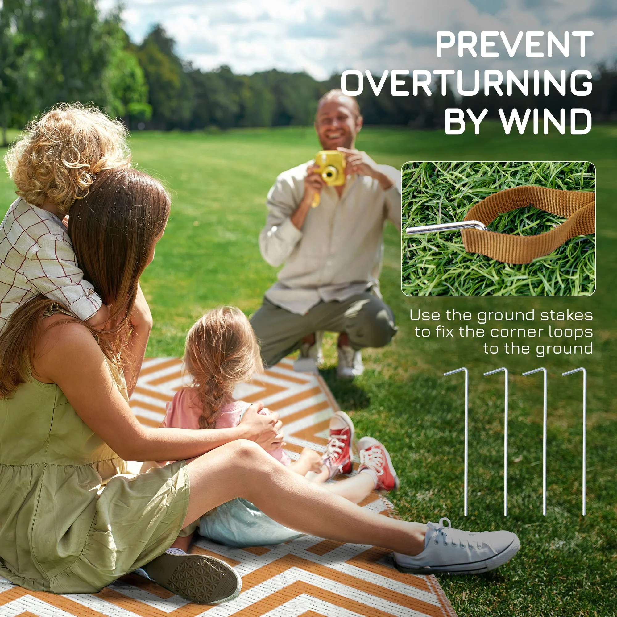 Reversible Outdoor Rug with Carry Bag and Ground Stakes - Image 6