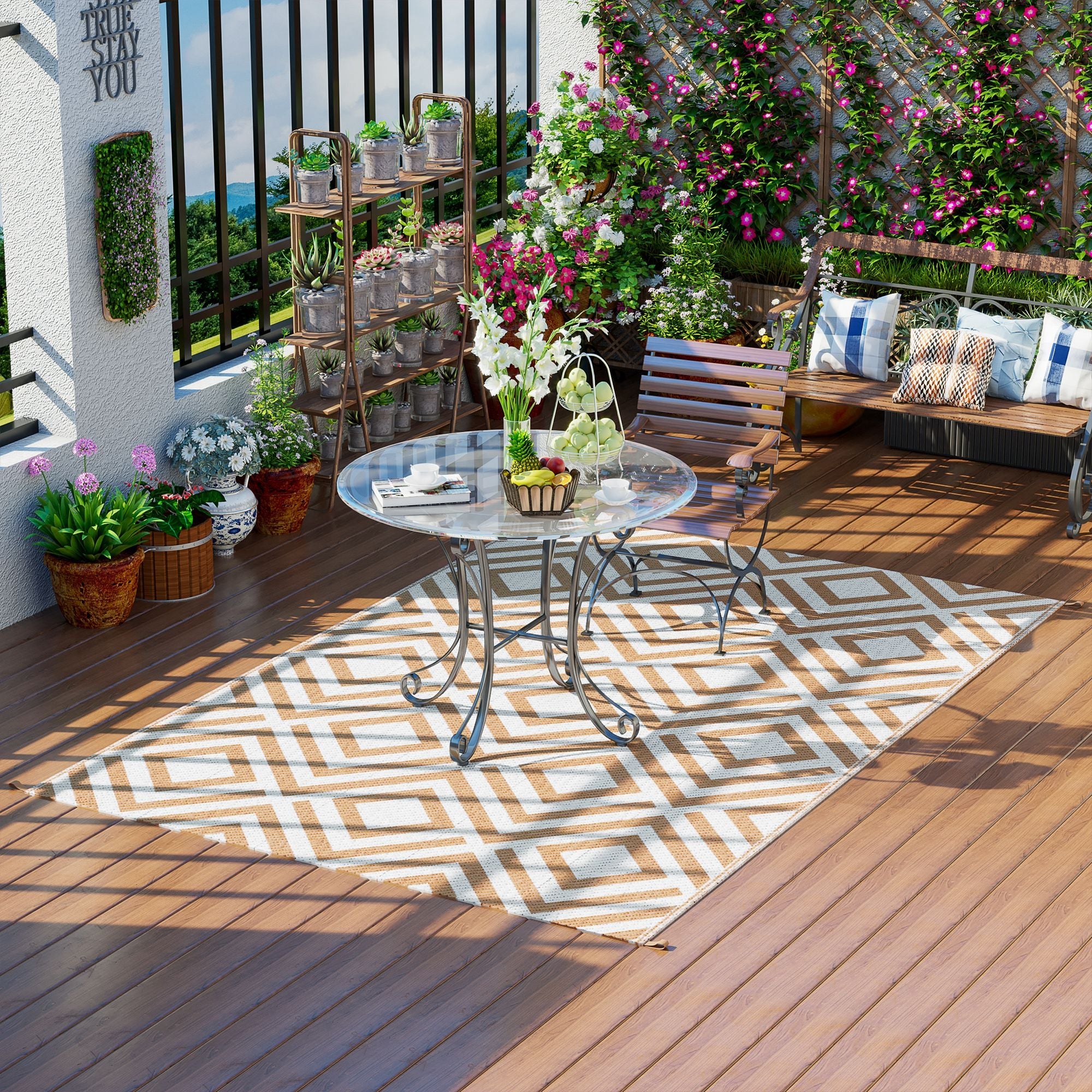 Reversible Outdoor Rug with Carry Bag and Ground Stakes - Image 8