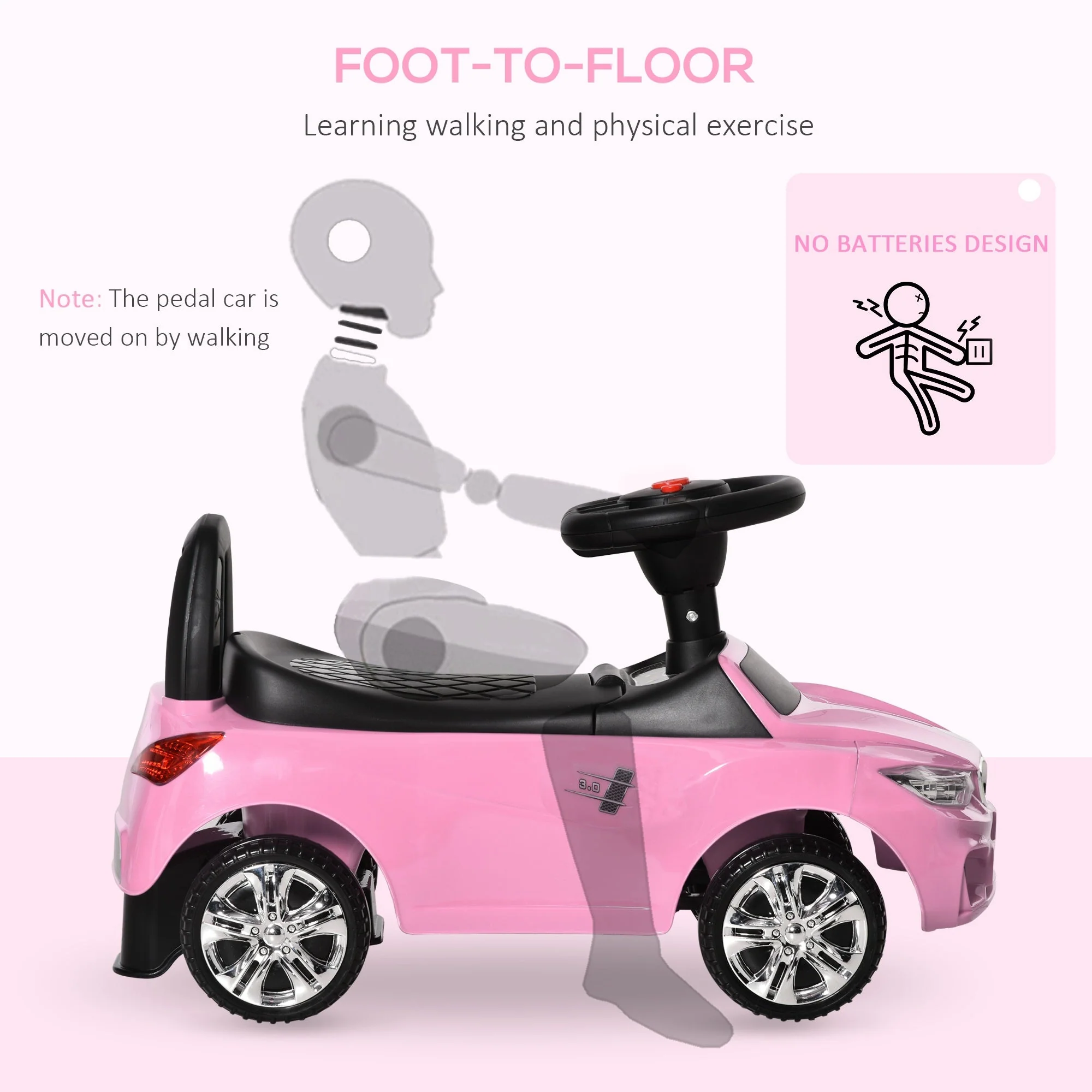 Ride on Sliding Car Baby Toddler Horn Music Working Lights Storage No Power Pink - Image 5
