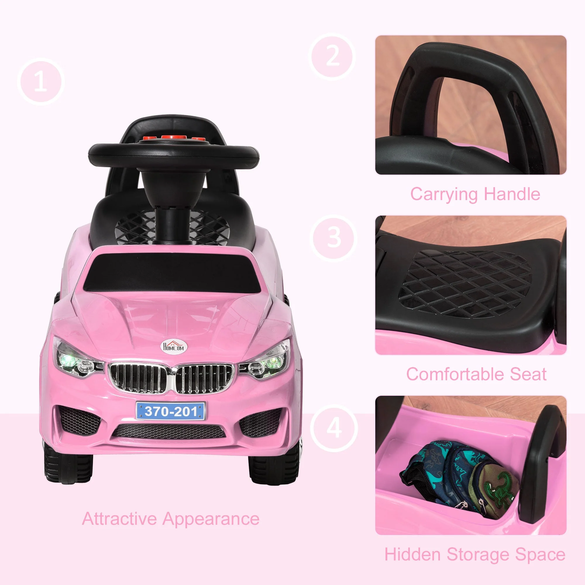Ride on Sliding Car Baby Toddler Horn Music Working Lights Storage No Power Pink - Image 6